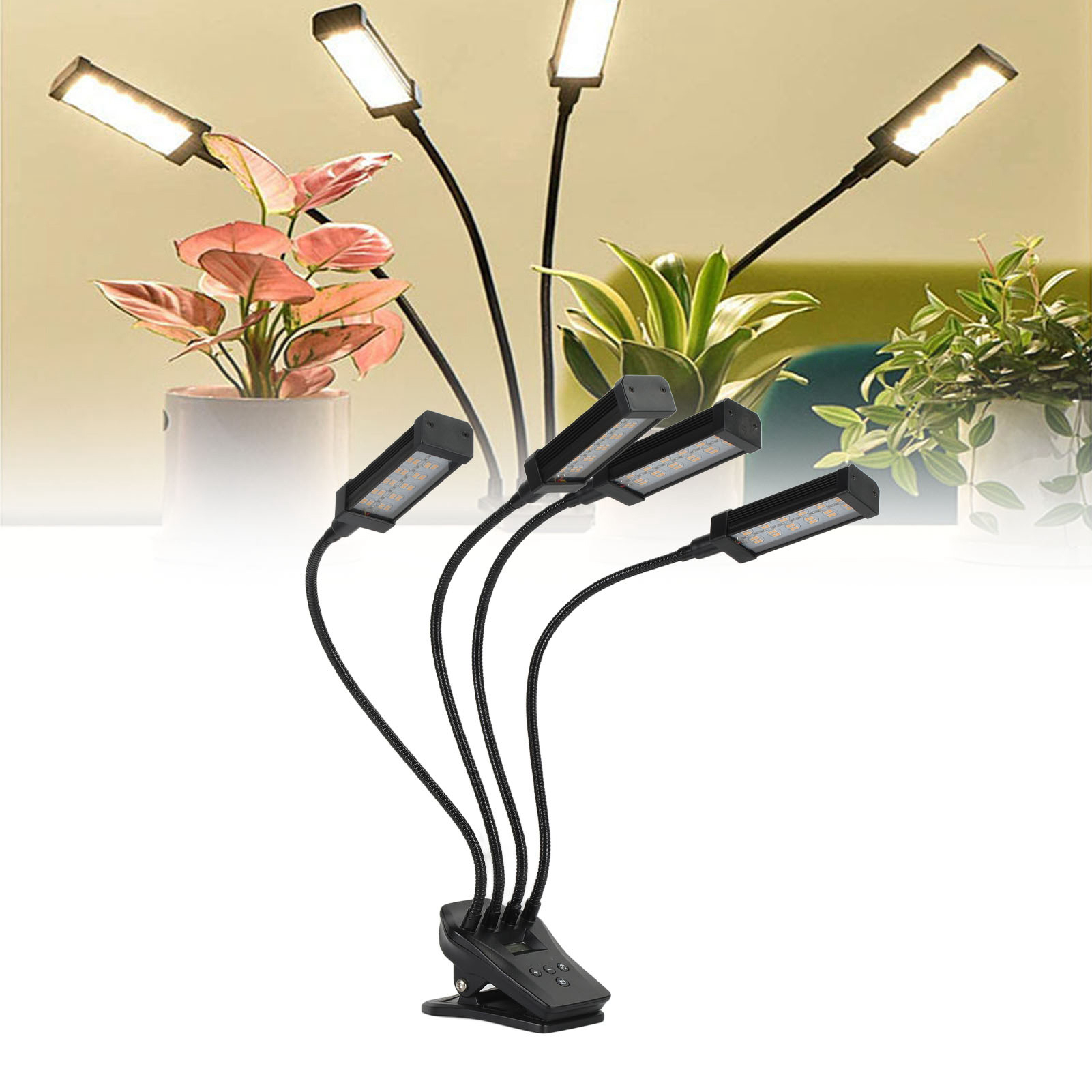 Pflanzenwachstumslampe Mit Lcd-bildschirm, 96 W, 4-flammige Led-lampe, Mehrere Dimmmodi, Schwarz, Europäischer Standard.