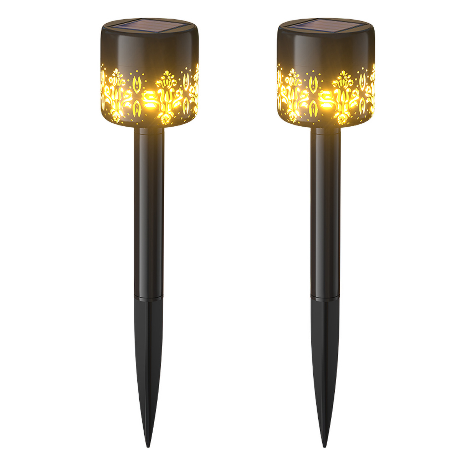 Set Mit 2 Led-solar-flammen-gartenleuchten, Warmes Licht, Zum Einstecken In Den Boden, Dekorative Beleuchtung Für Hof Oder Garten.