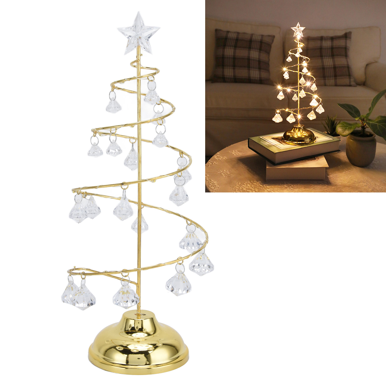 33 Cm Große Led-tischleuchte Aus Eisen Und Kristall, Weihnachtsbaummotiv, Für Schlaf- Oder Wohnzimmer.