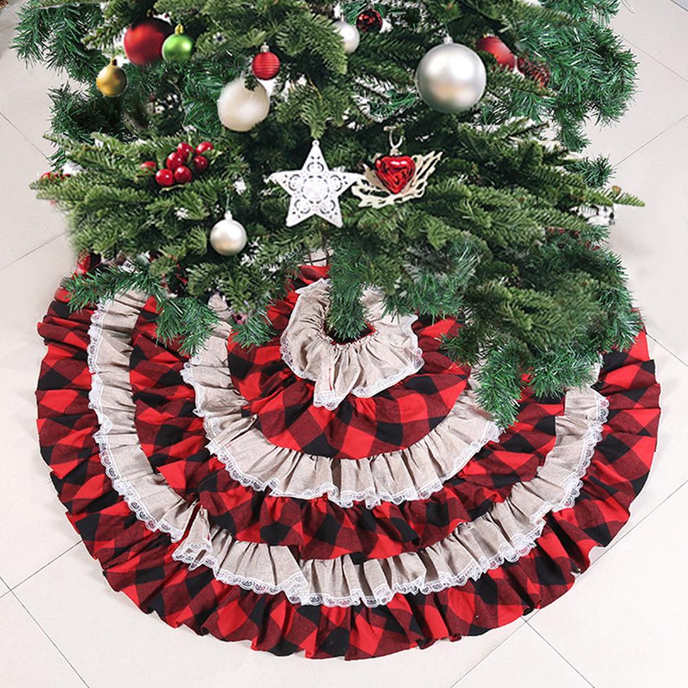 Weihnachtsbaumdecke, Festliche Dekorationen, Plissierte, Karierte Baumdecke, Rot Und Schwarz