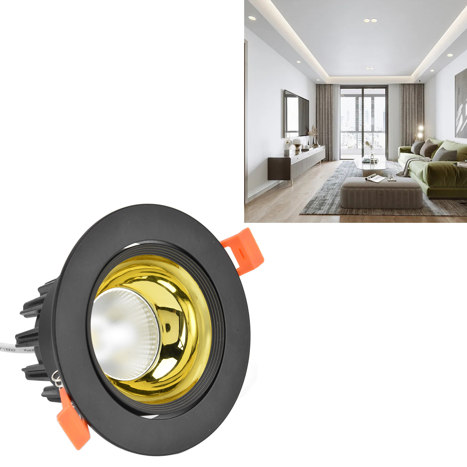7-w-cob-led-einbaustrahler Mit Verstellbarem Winkel, 11 Cm, Schwarzes Gehäuse Und Goldene Abdeckung