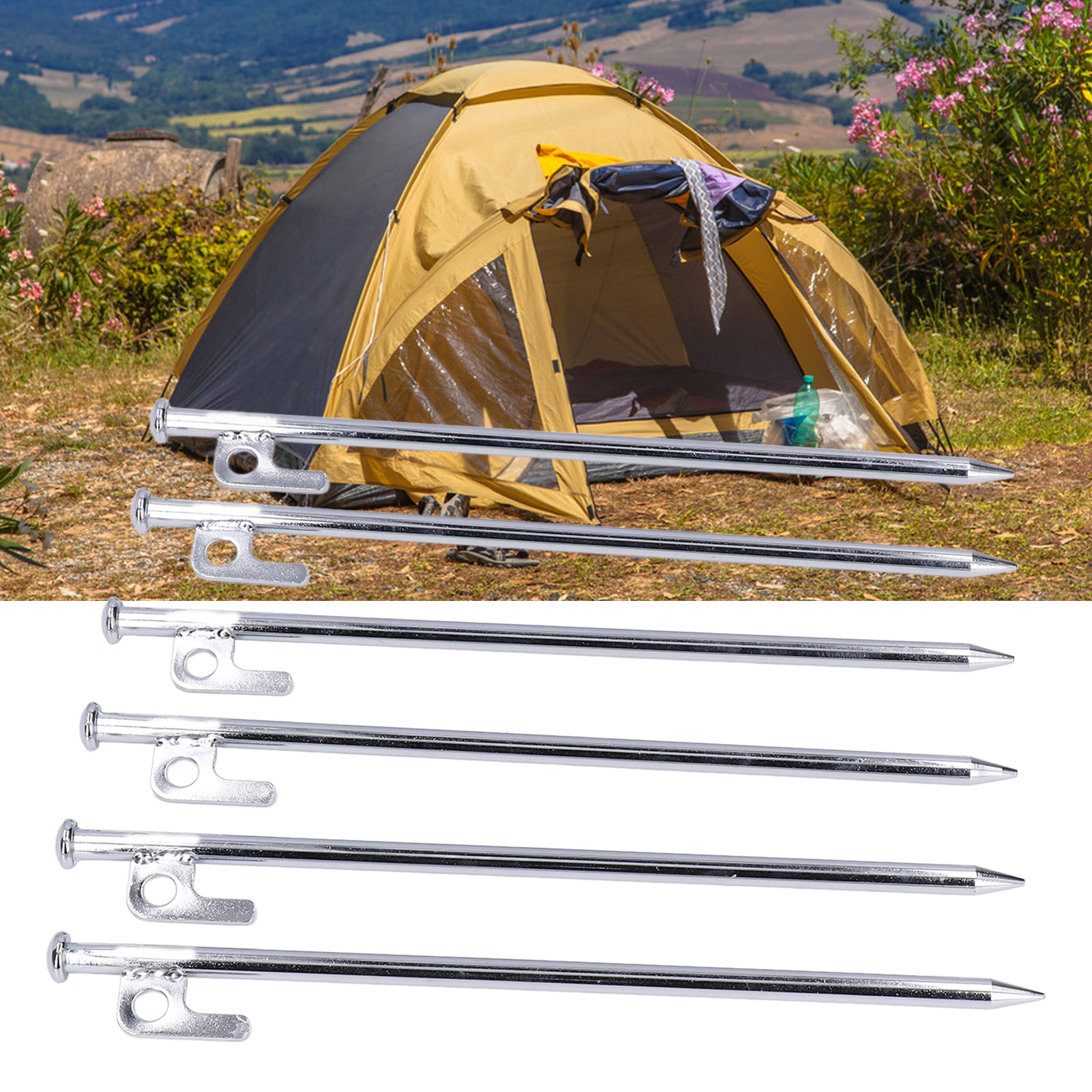 Set Mit 6 Dicken Stahlheringen Für Campingzelte, 30 Cm, Windbeständig, Für Camping Und Boden.