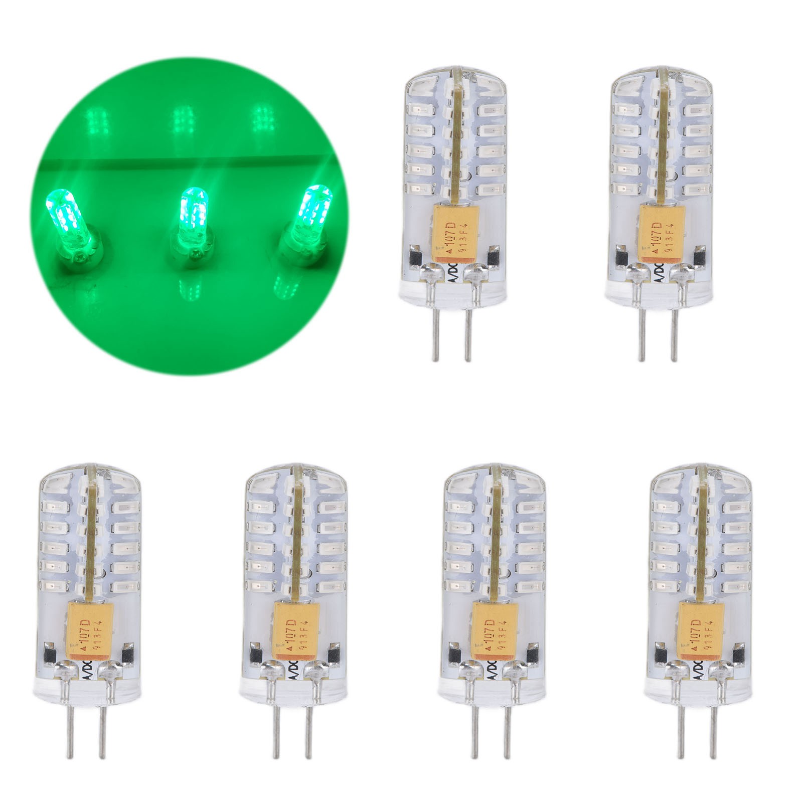 6 G4 Led-lampen, Jc Doppelsockellampen, T3 3w Ac/dc 12v Halogen-ersatzlampen, Grün.