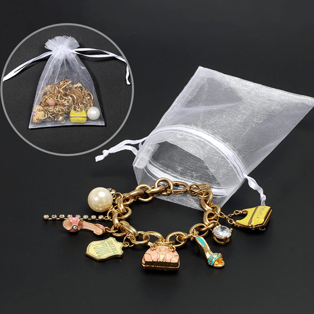 100 Schlichte Geschenktüten Aus Netzgewebe Mit Kordelzug (weiß)