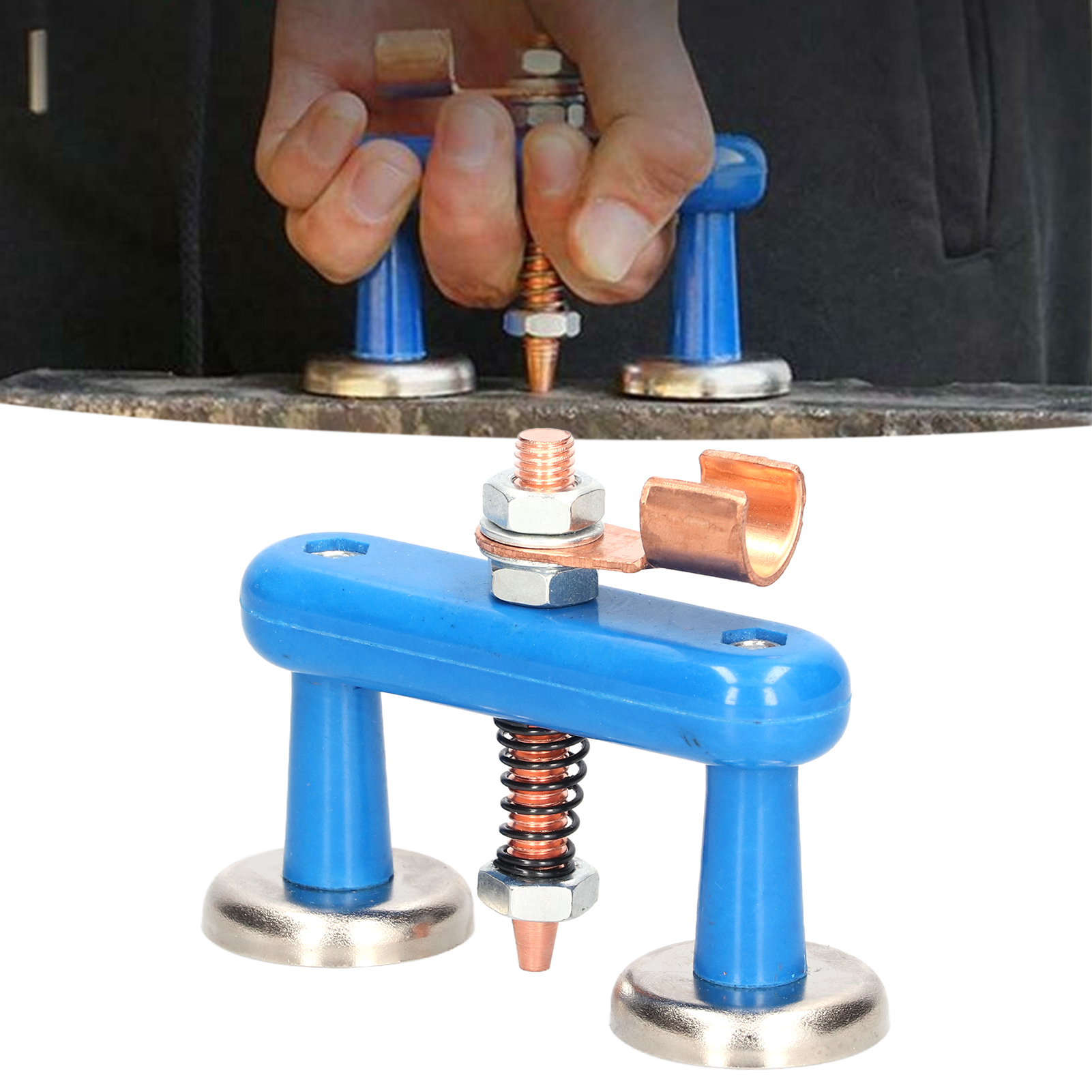 Blaues Doppelköpfiges Elektrisches Schweißerdungswerkzeug, Leistungsstarkes Doppelköpfiges Magnetwerkzeug Für Blechreparaturen, Neutralleiter-schweißklemme.