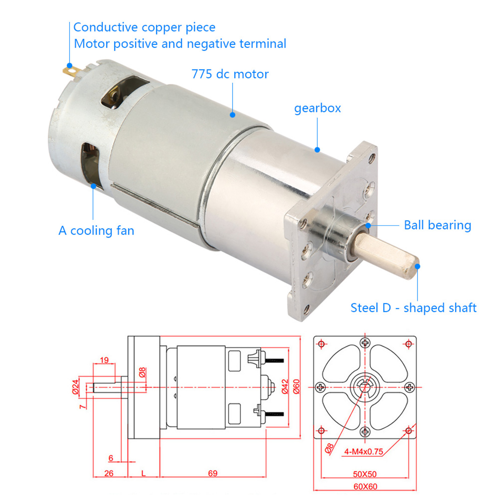 Xd-42ga775 Miniatur-gleichstrom-getriebemotor, 12 V/24 V, Kleiner Motor Mit Variabler Drehzahl, Vorwärts- Und Rückwärtslauf