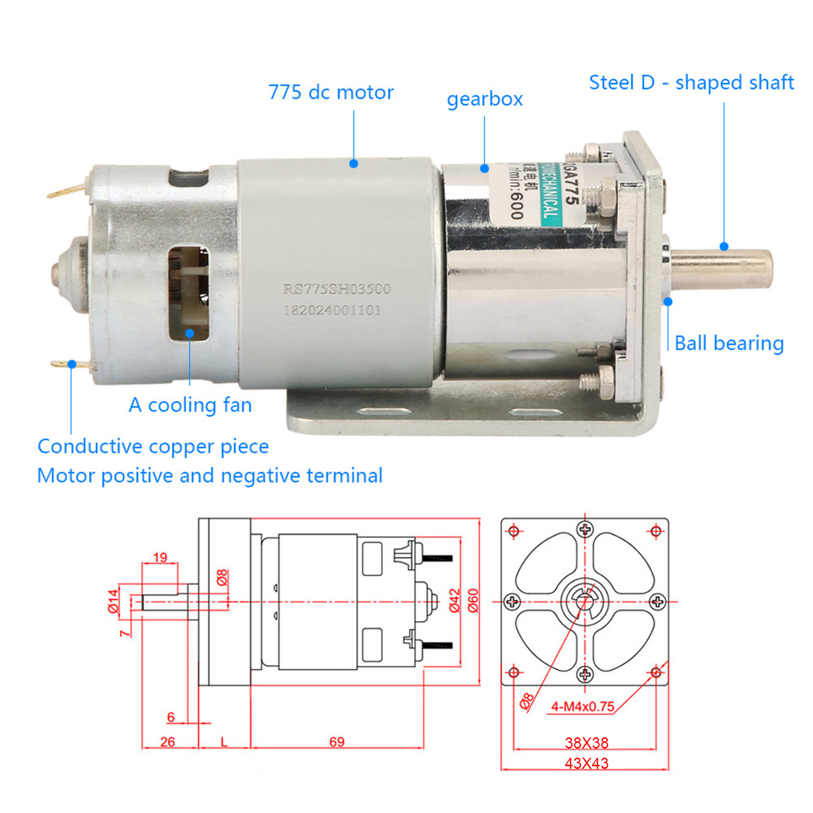 12v/24v Dc Miniatur-getriebemotor Mit Halterung Und Drehzahlregler Xd-42ga775+, Vorwärts-/rückwärtslauf.