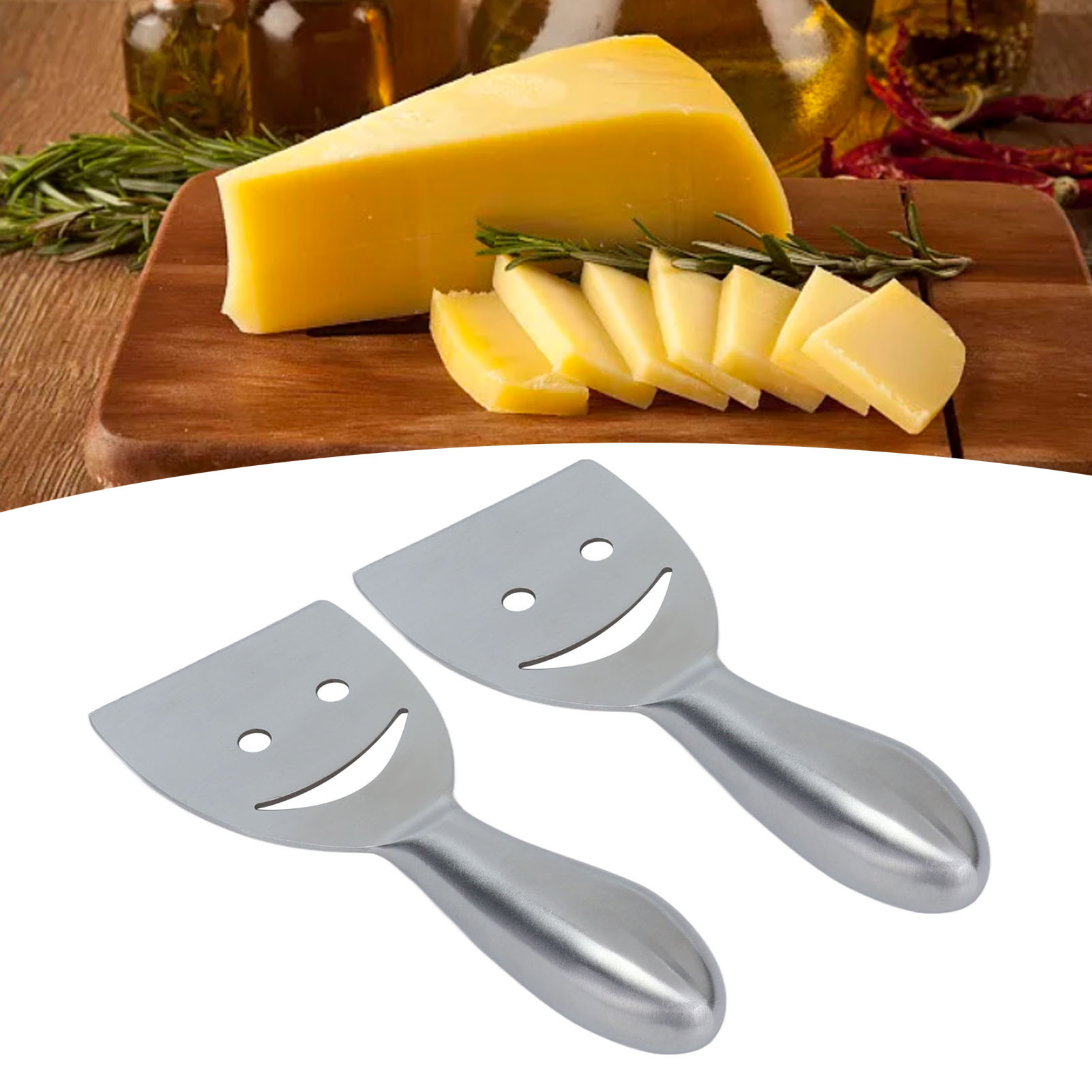 Käseschneider Aus Edelstahl Mit Smiley-gesichtsmuster, Küchenutensil Mit Hohlem Griff, Ideal Zum Schneiden Von Gebäck Und Käse.