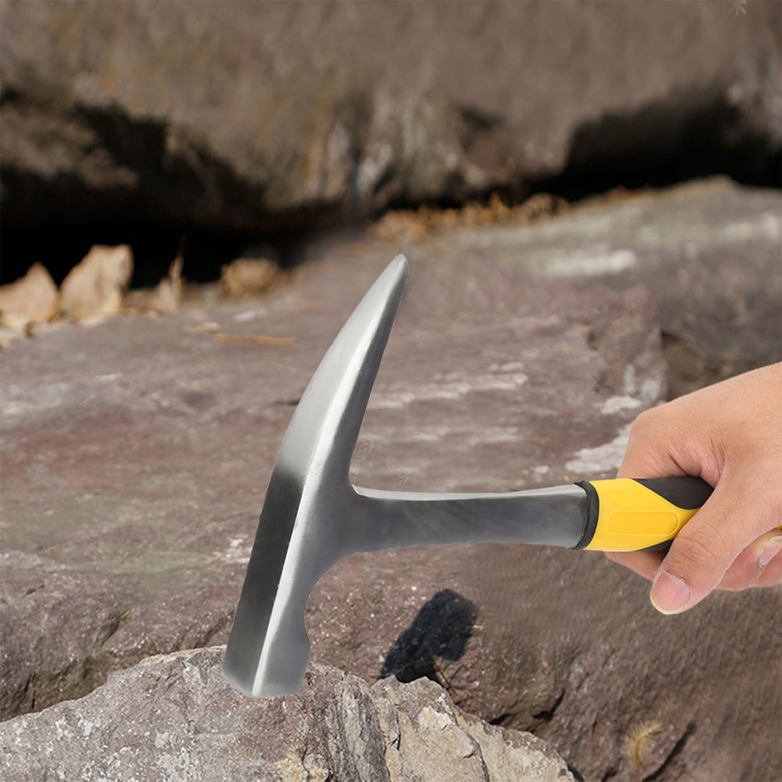Geologischer Hammer, Erkundungshammer, Spitz-/flachkopfhammer, Spitzer/entenschnabelförmiger Geologischer Erkundungshammer Mit Bogenförmigem Hammerkopf, 500 G, Spitze Spitze.