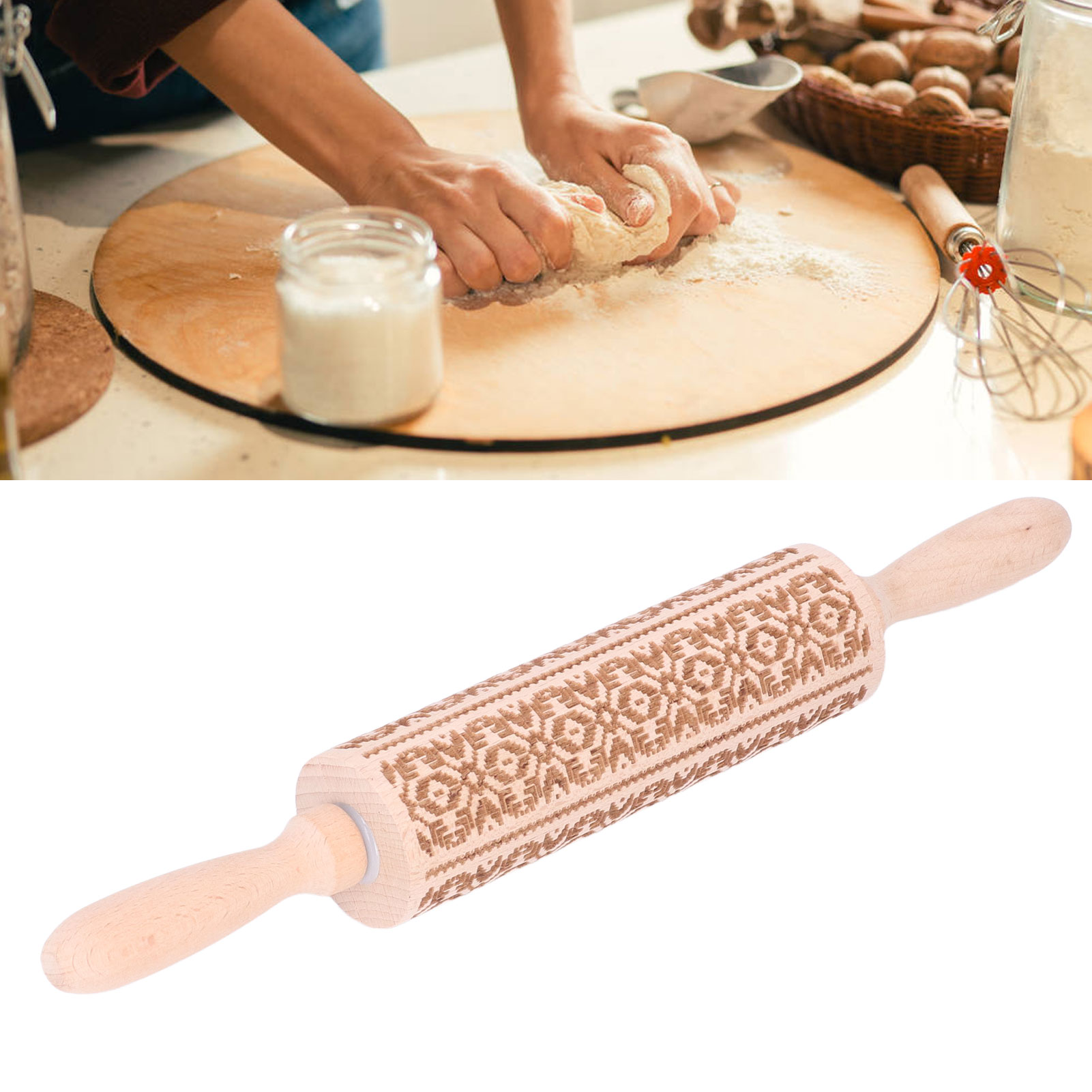 35 Cm Lange Holz-nudelrolle Mit 3d-muster, Lasergravur, Diy-werkzeug, Für Kinder Und Erwachsene, Exotischer Stil.