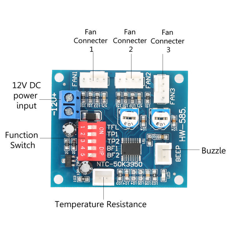 Vieradriges Pwm-lüfterdrehzahlreglermodul (12v Dc Temperaturregler)