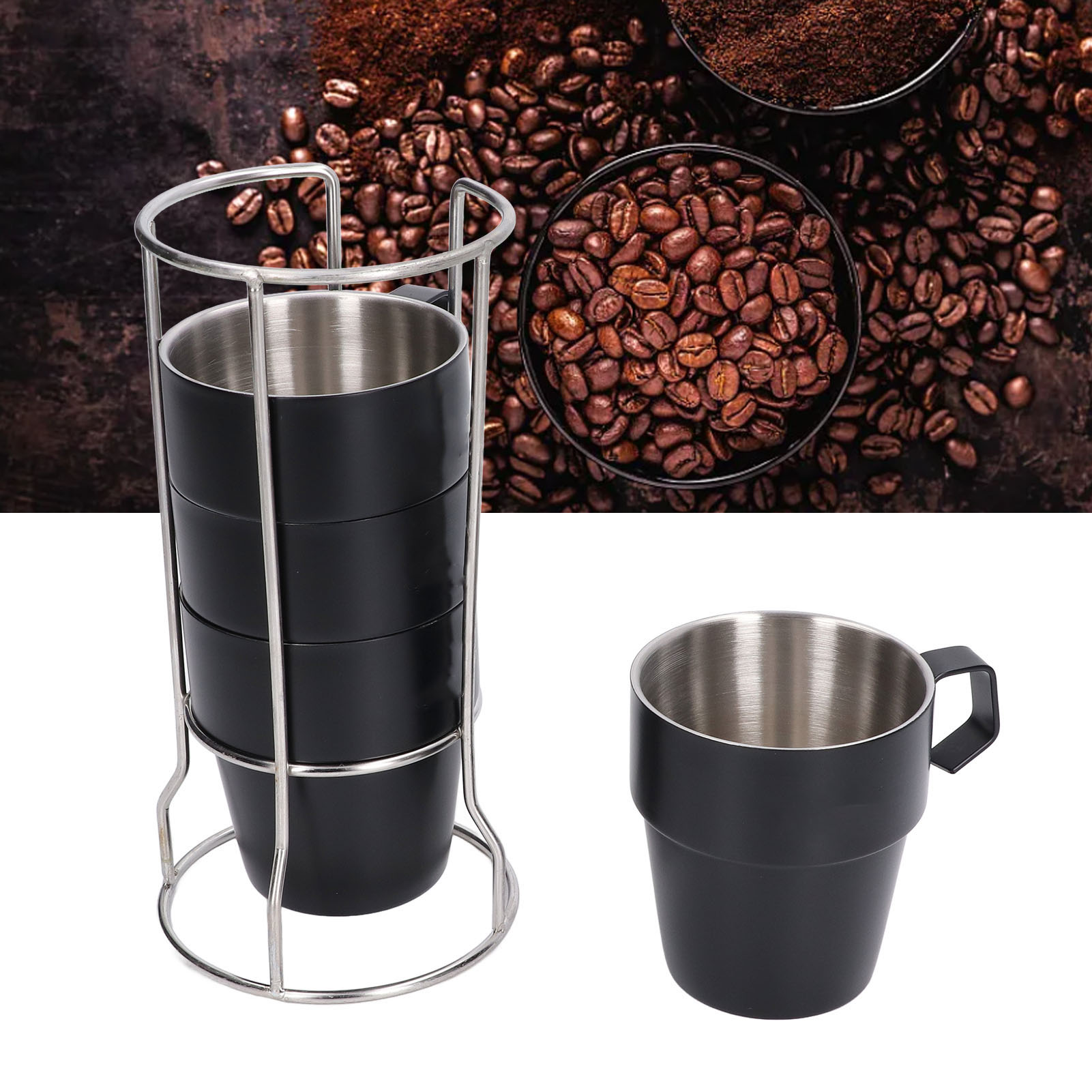 Set Mit 4 Teilen, Dickwandiger Kaffeebecher Aus Edelstahl 304, Isoliert Und Hitzebeständig, Doppelwandiger Vakuum-wasserbecher, Tragbarer Becher Für Picknicks Und Grillabende.