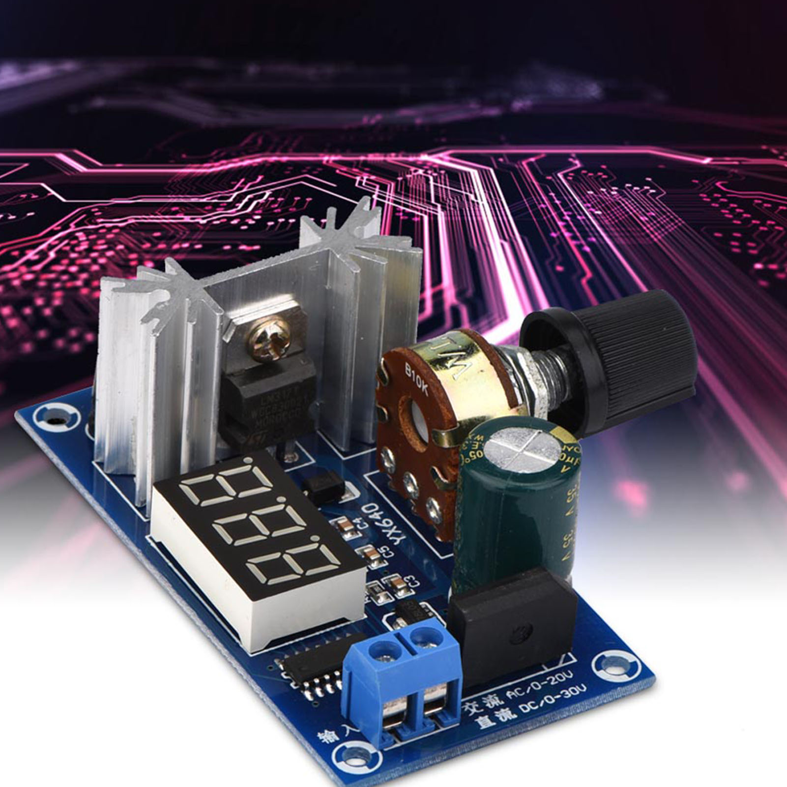 Lm317 2a Spannungsreglerplatine, 317 Einstellbares Spannungsreglermodul Mit Digitaler Spannungsanzeige.