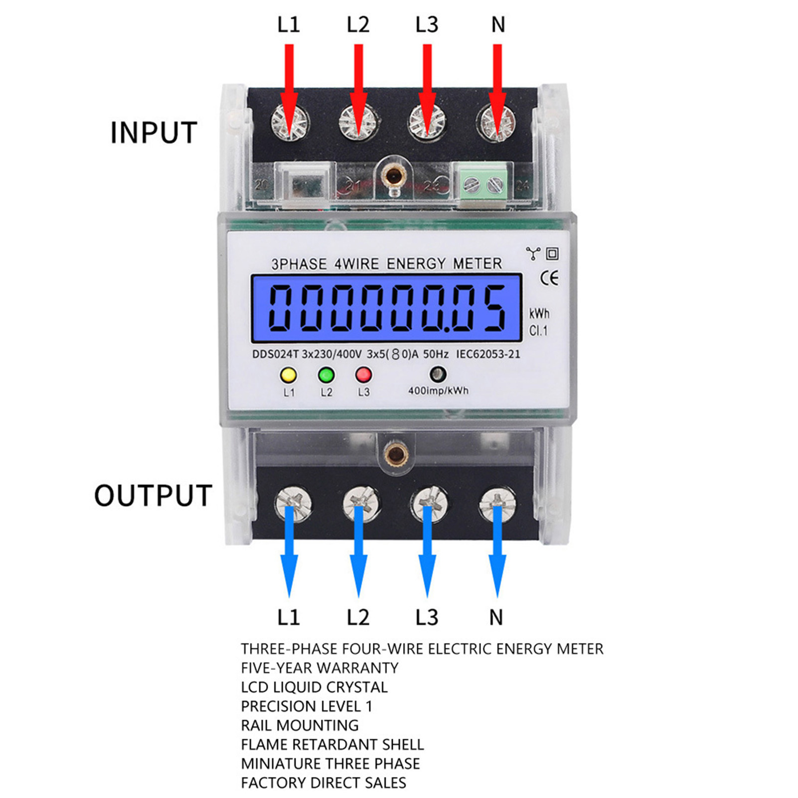 Dds024t 4p Intelligenter Dreiphasiger Elektronischer Energiezähler Mit Lcd-anzeige, 380 V, Transparenter Abdeckung Und Hintergrundbeleuchtung