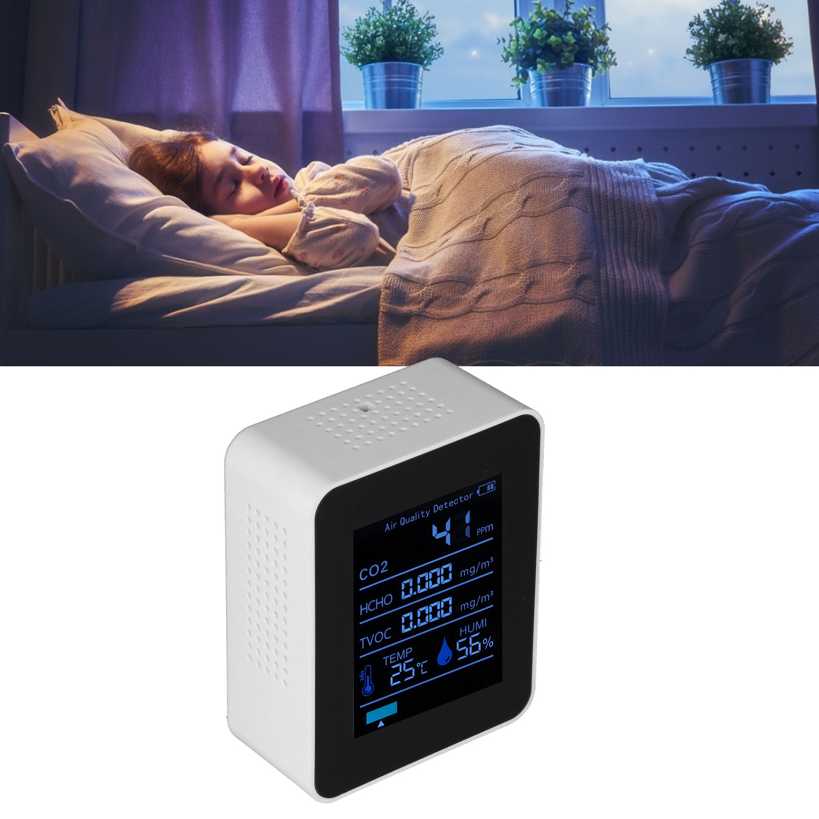 Tragbarer 3,7v Co2-detektor, Luftqualitätsmonitor, Thermometer Und Hygrometer Mit Bluetooth-funktion, Weiß.