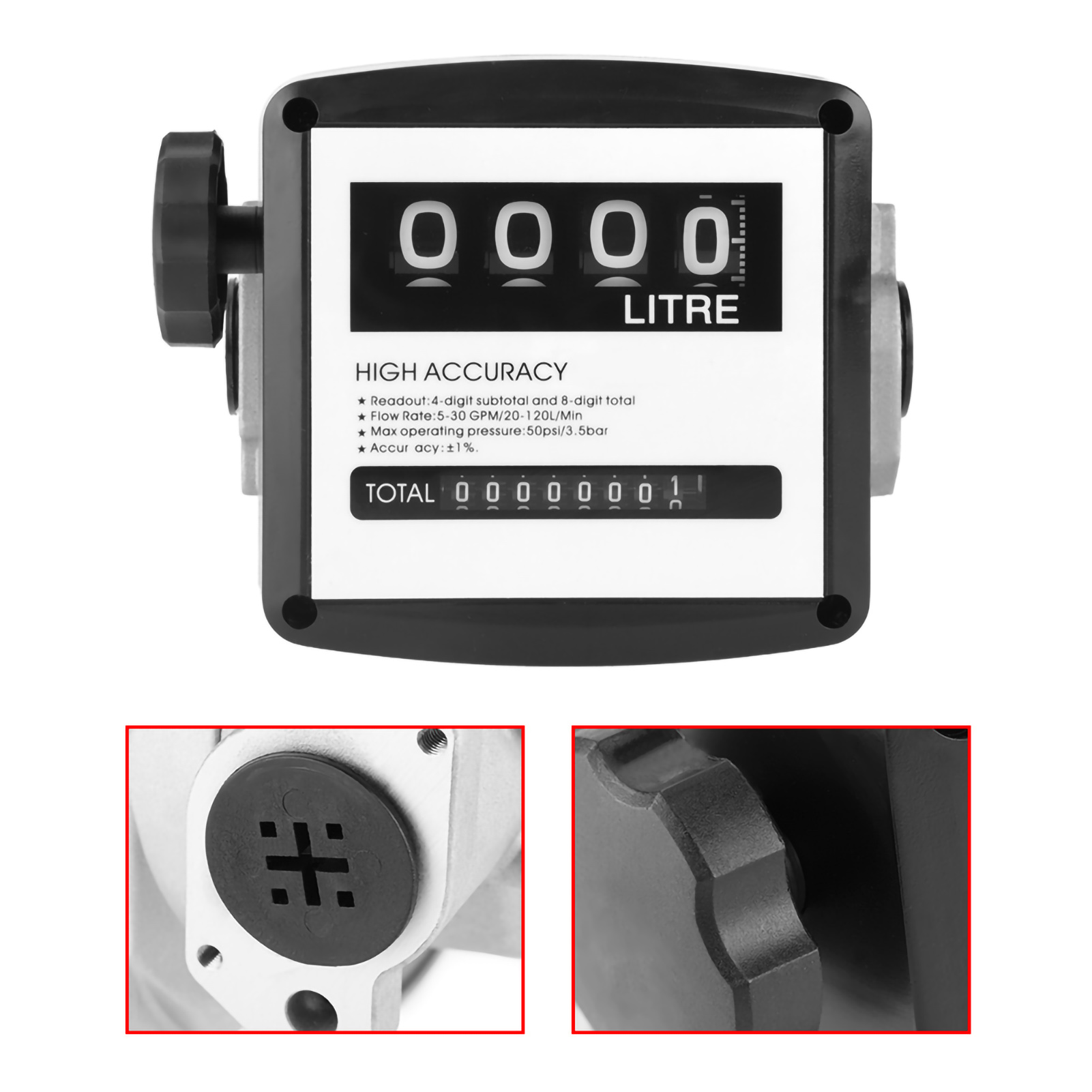 Mechanisches Öldruckmessgerät Fm120, Vierstellig, Rückstellbar, 1 Zoll Aluminium.