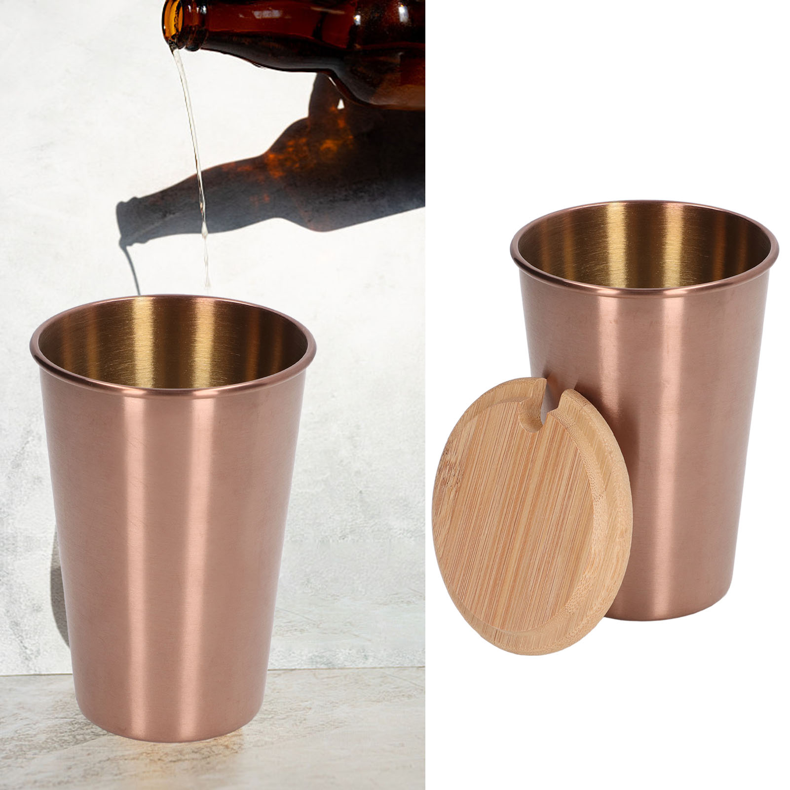 500-ml-bierkrug Aus Edelstahl Mit Deckel, Einwandige Wasserflasche, Outdoor-wasserflasche, Weinglas, Trinkglas, Roségold