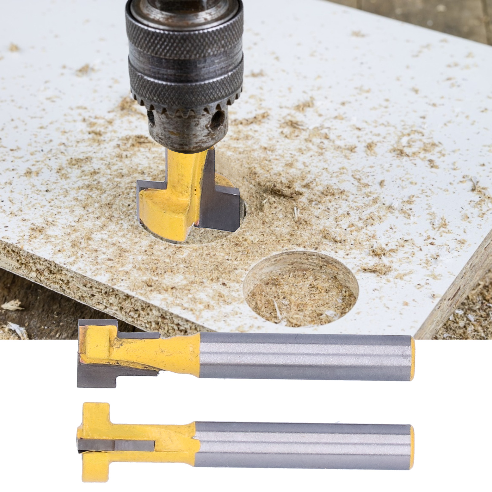 2-teiliges Set: 1/4" Schaft T-förmiger Holzfräser, 9,52 Mm + 12,7 Mm, Schlüssellochfräser.