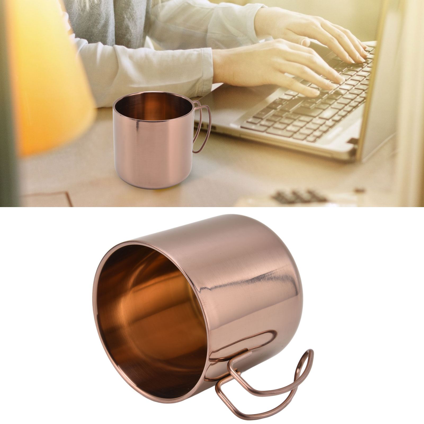 Kaffeebecher Aus Edelstahl 304, Doppelwandig, Gold/bronzefarben, Mit Drahtgriff, Roségoldfarben, 400 Ml
