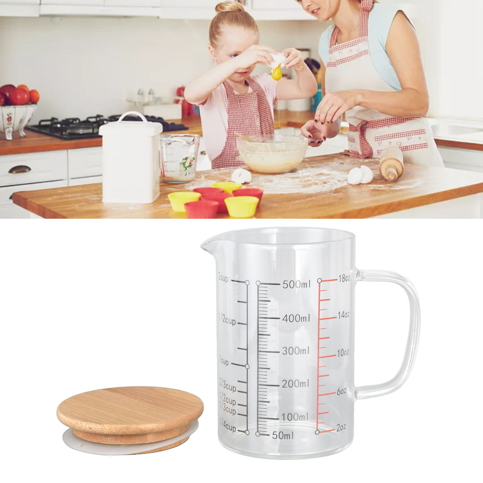 Hitzebeständiger, Graduierter Messbecher, Mikrowellengeeignetes Küchenutensil, 500 Ml Transparenter Messbecher Für Milch Und Joghurt.