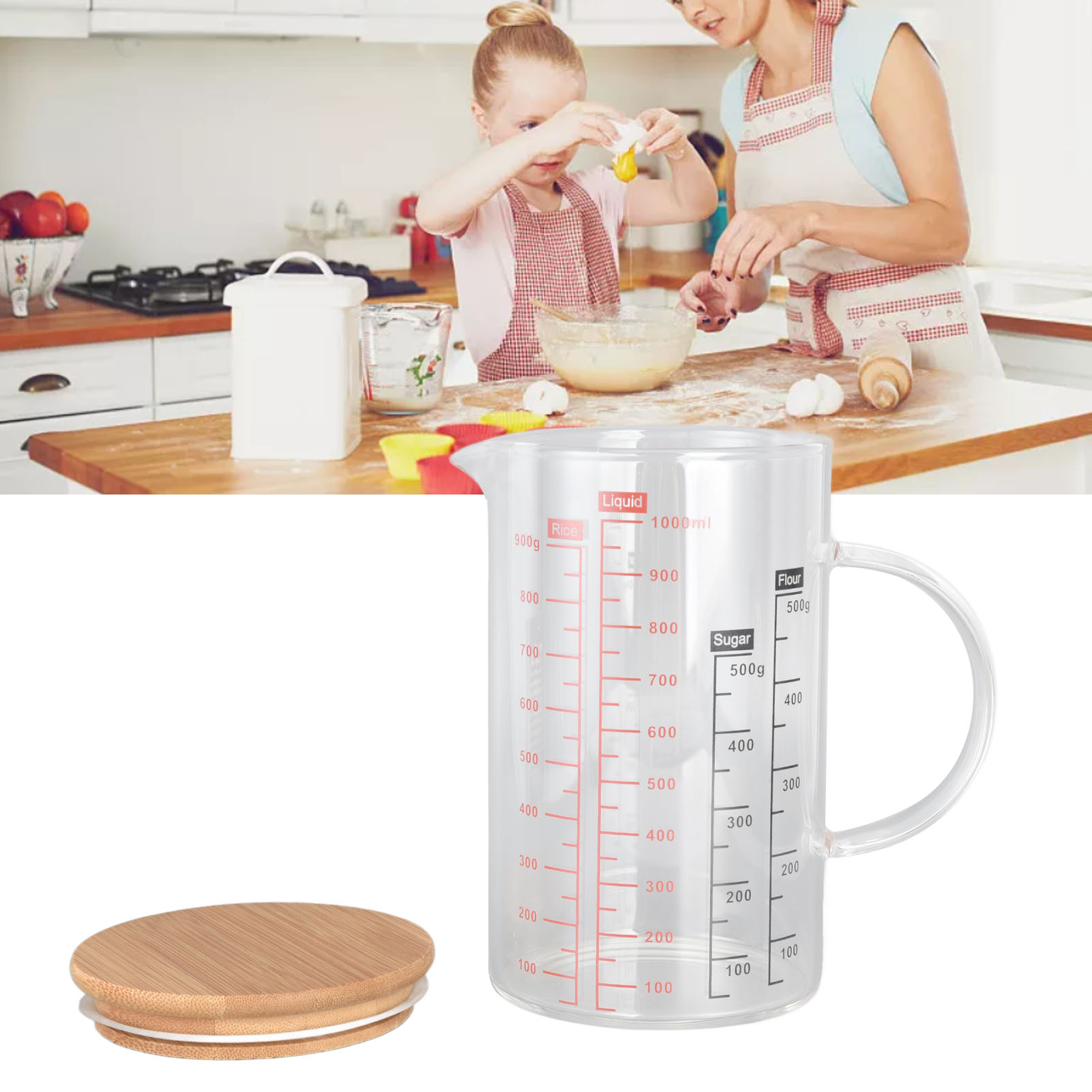 Hitzebeständiger, Graduierter Messbecher, Mikrowellengeeignetes Küchenutensil, 1000 Ml Transparenter Messbecher Für Milch Und Joghurt.