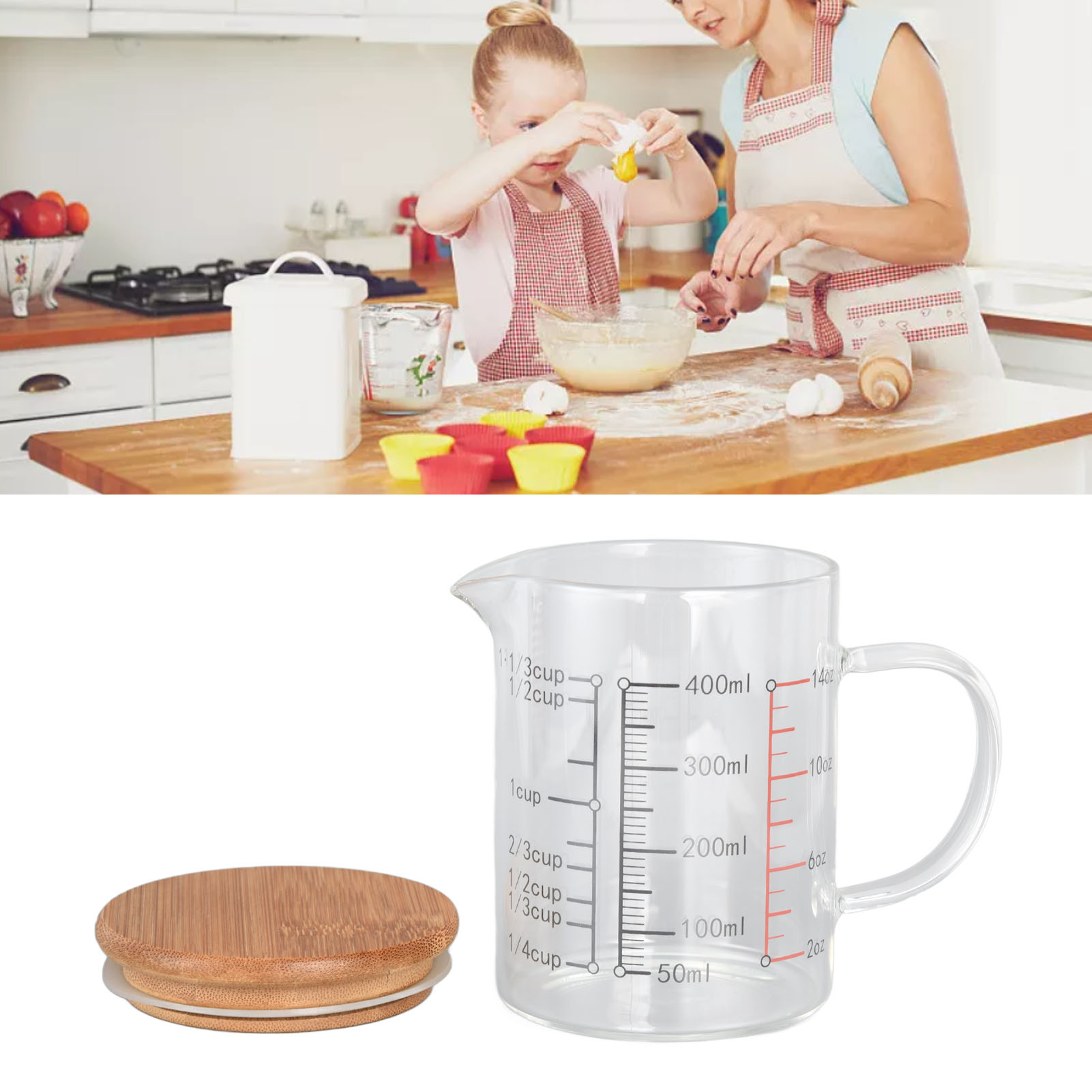 Hitzebeständiger, Graduierter Messbecher, Mikrowellengeeignetes Küchenutensil, 400 Ml Transparenter Messbecher Für Milch Und Joghurt.