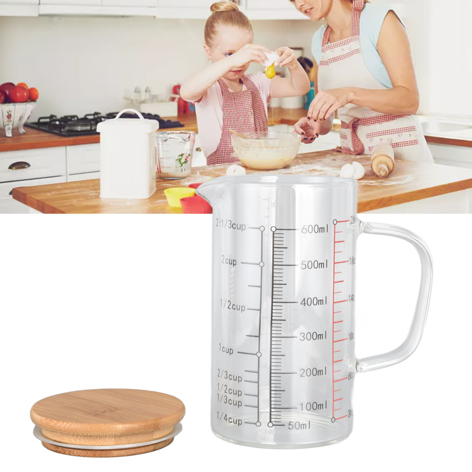 Hitzebeständiger, Graduierter Messbecher, Mikrowellengeeignetes Küchenutensil, 600 Ml Transparenter Messbecher Für Milch Und Joghurt.