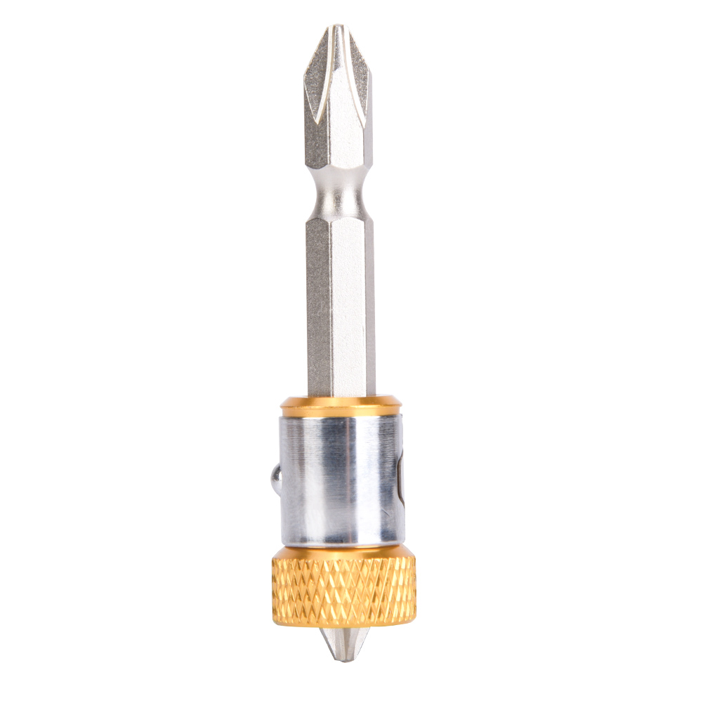 Vernickelter Doppelschraubendreher-bit Mit Magnetring Und Gelber Spitze.