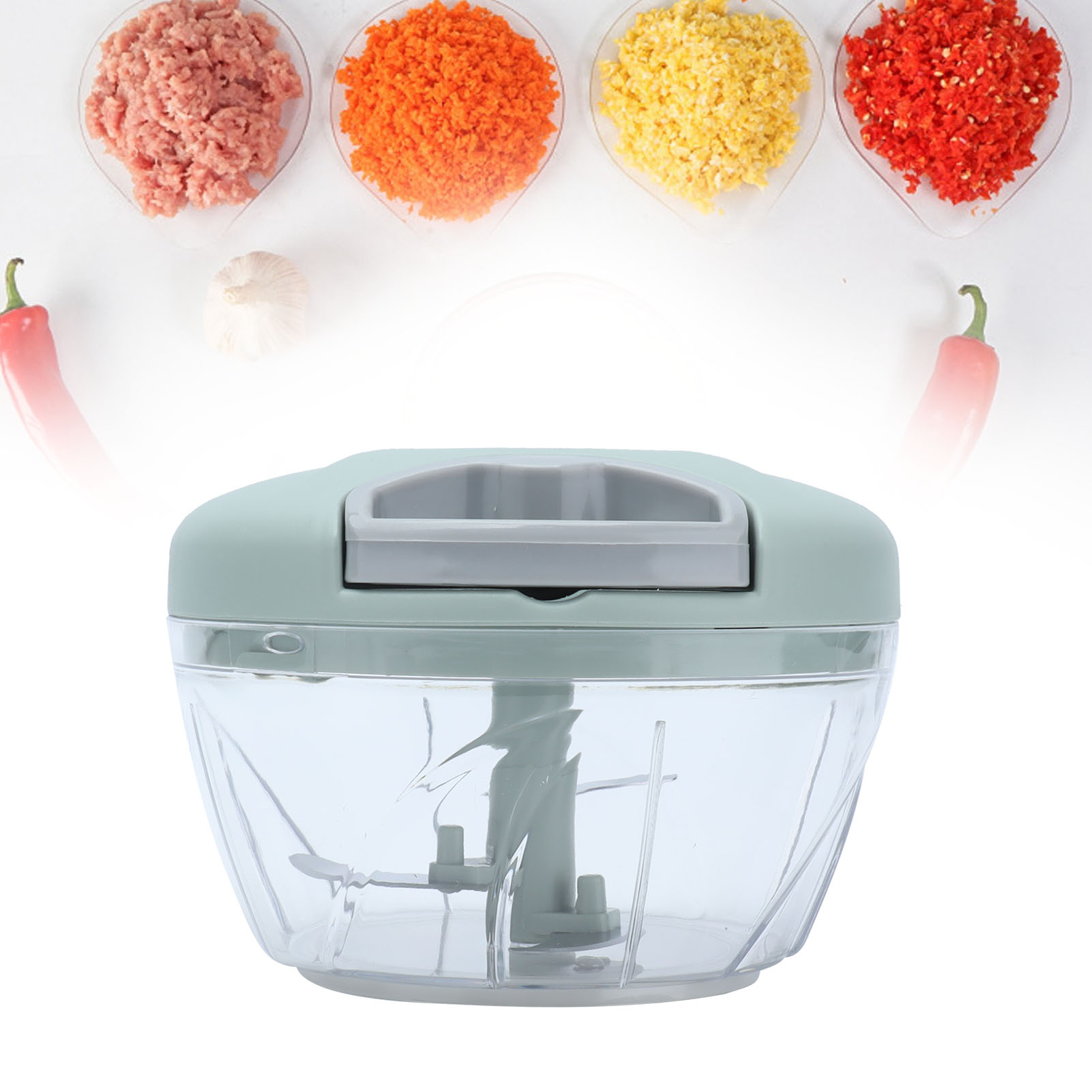 500-ml-gemüseschneider Mit Faden, Fleischwolf Für Den Hausgebrauch, Kleiner Knoblauchstößel, Chili-zerkleinerer, Fruchtpüree-aufsatz, Babynahrungszubereiter, Minzgrün.