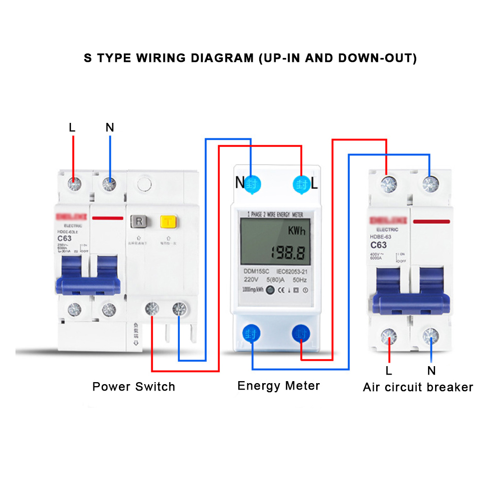 Multifunktionaler, Einphasiger Schienen-energiezähler Ddm15sc (2p) Mit Lcd-anzeige, 5–80 A