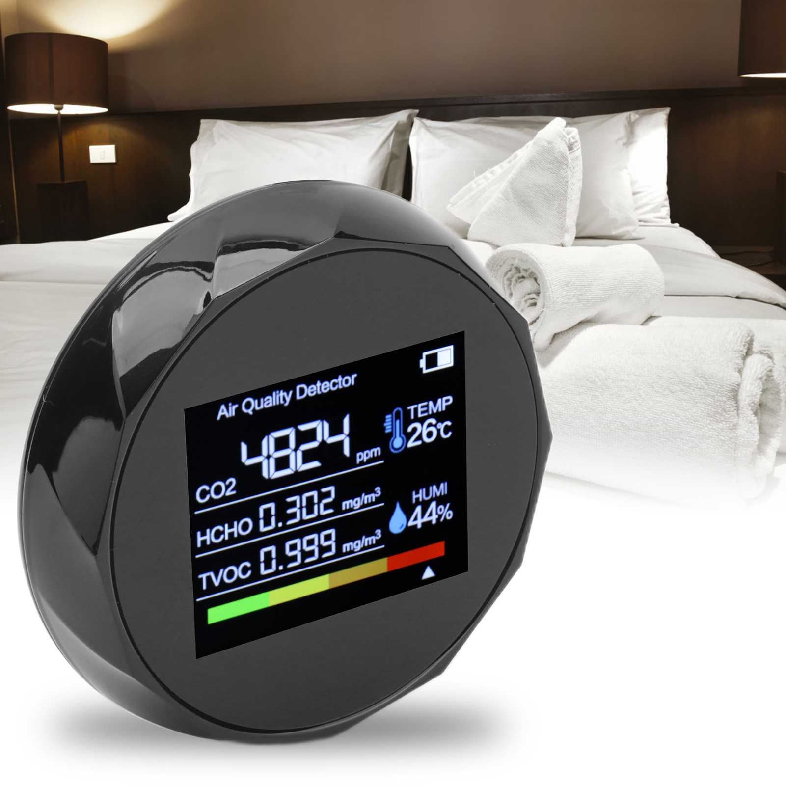Luftqualitätsdetektor, Thermometer Und Hygrometer, Tvoc-multifunktionsdetektor Mit Digitalanzeige, Usb-wiederaufladbar, Schwarz.
