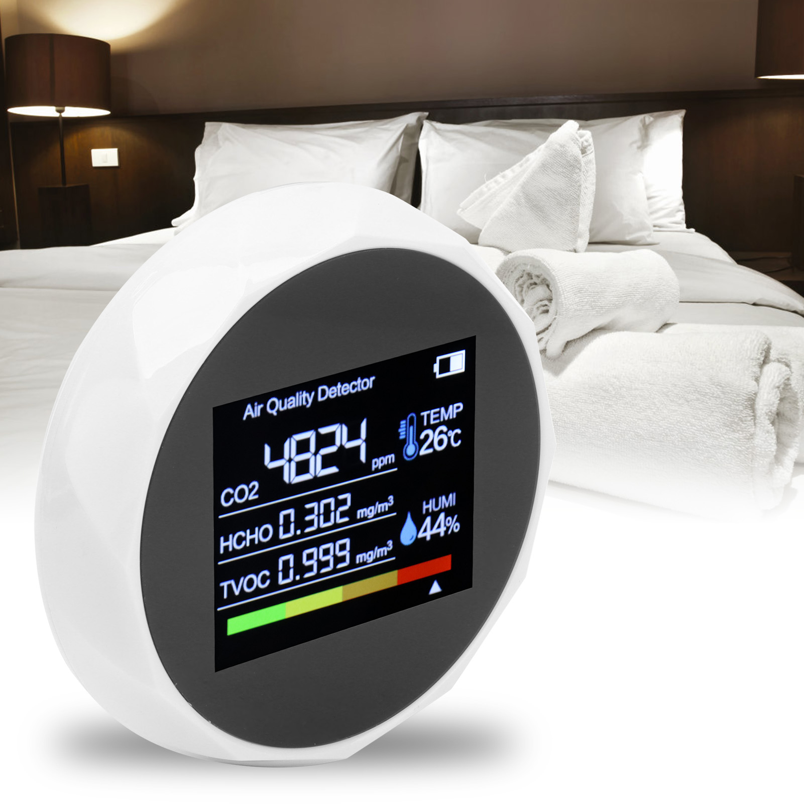 Luftqualitätsdetektor, Thermometer Und Hygrometer, Tvoc-digitalanzeige, Multifunktionsdetektor, Usb-wiederaufladbar, Weiß.