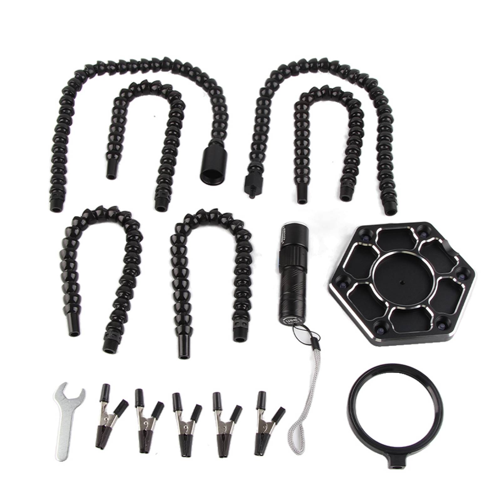 Sechsarmiger Lötkolbenständer Aus Nylon Mit Lupe Und Led-lampe.