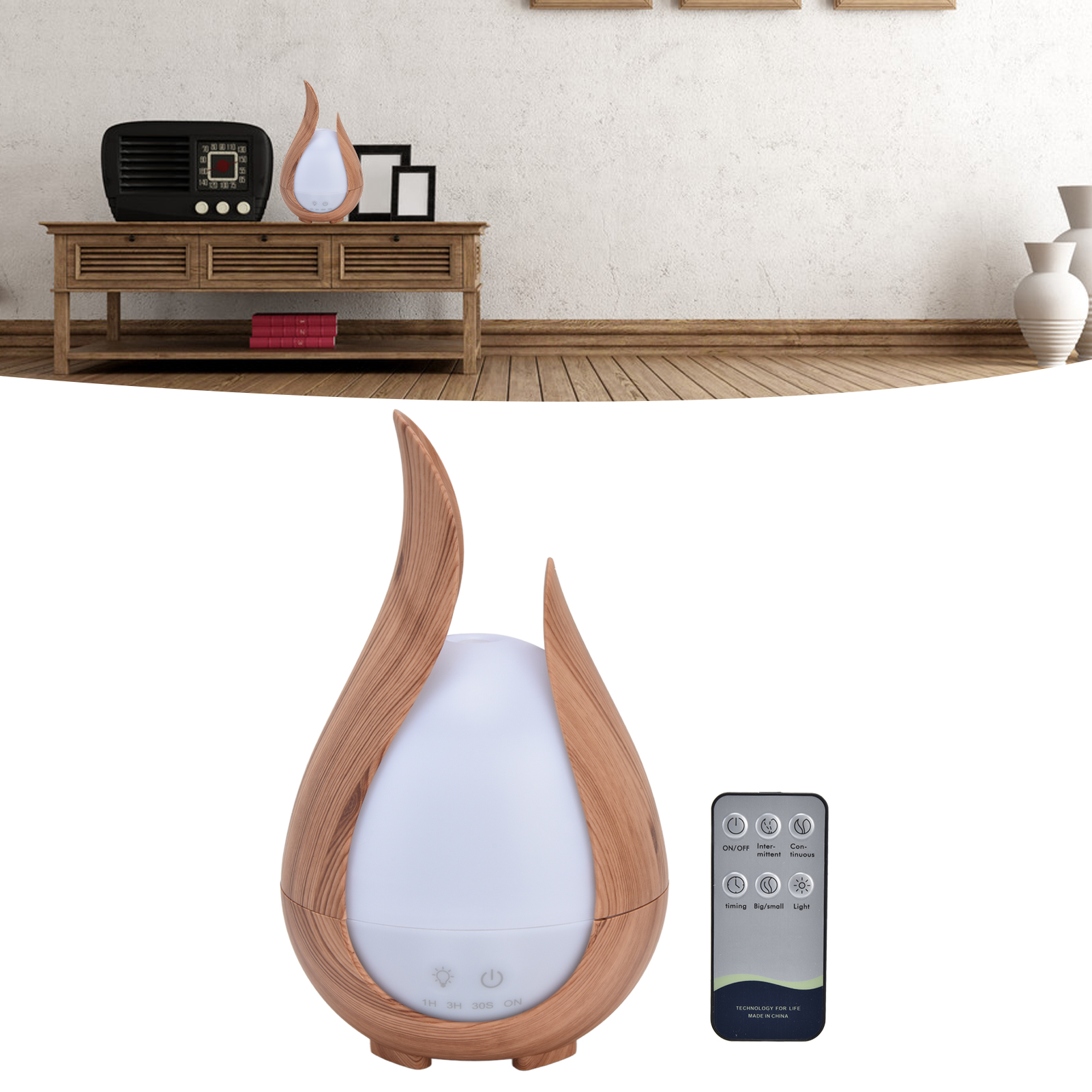 Luftbefeuchter In Holzoptik Mit 200 Ml Fassungsvermögen, Aromatherapie-luftbefeuchter Mit Fernbedienung, Luftbefeuchter Mit Umgebungslicht, Aromatherapie-diffusor In Holzoptik, Mit Eingebautem Akku, E
