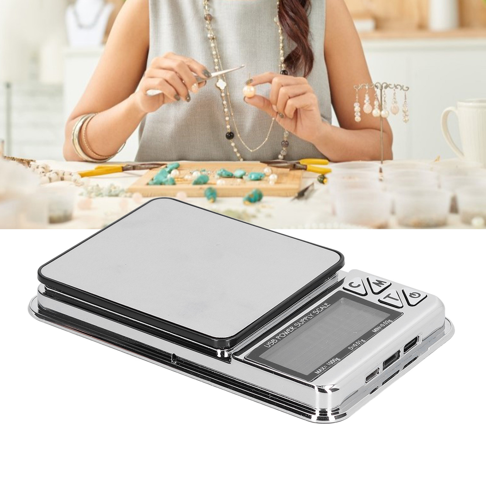 Tragbare Taschenwaage, Wiederaufladbare Juwelierwaage Mit Usb-anschluss, Tragbare Waage Mit Einer Genauigkeit Von 0,01 G, Elektronische Mini-waage Im Handflächenformat, 1000 G/0,01 G.