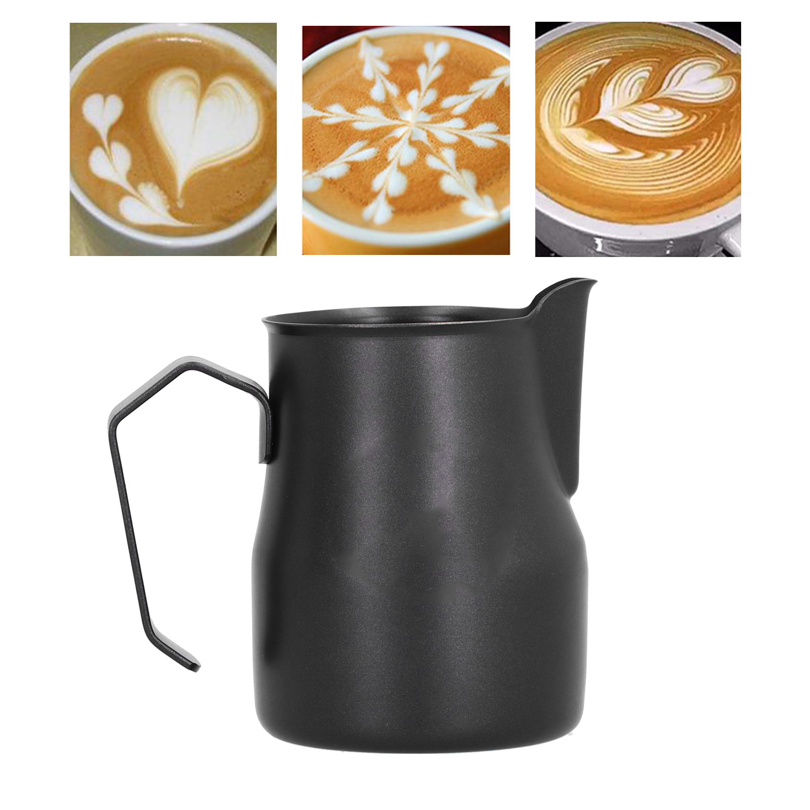 Latte-art-kanne Aus Edelstahl Im Italienischen Stil Mit Großer Öffnung, Ideal Für Die Zubereitung Von Feinem Kaffee Und Milchschaum. Silber/schwarz Mit Logo, 500 Ml.