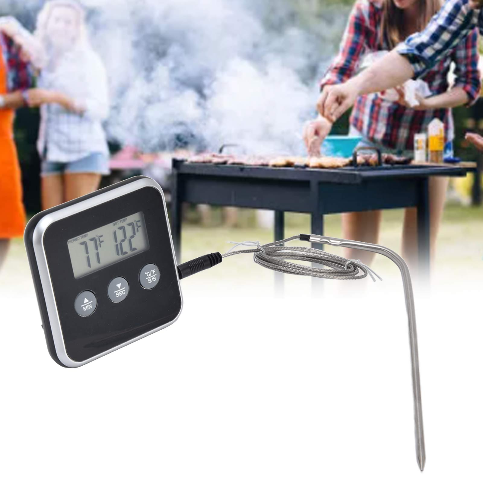 Intelligentes Lebensmittelthermometer, Digitale Ofentemperatursonde, Grillthermometer, Batterie Nicht Enthalten, Schwarz.