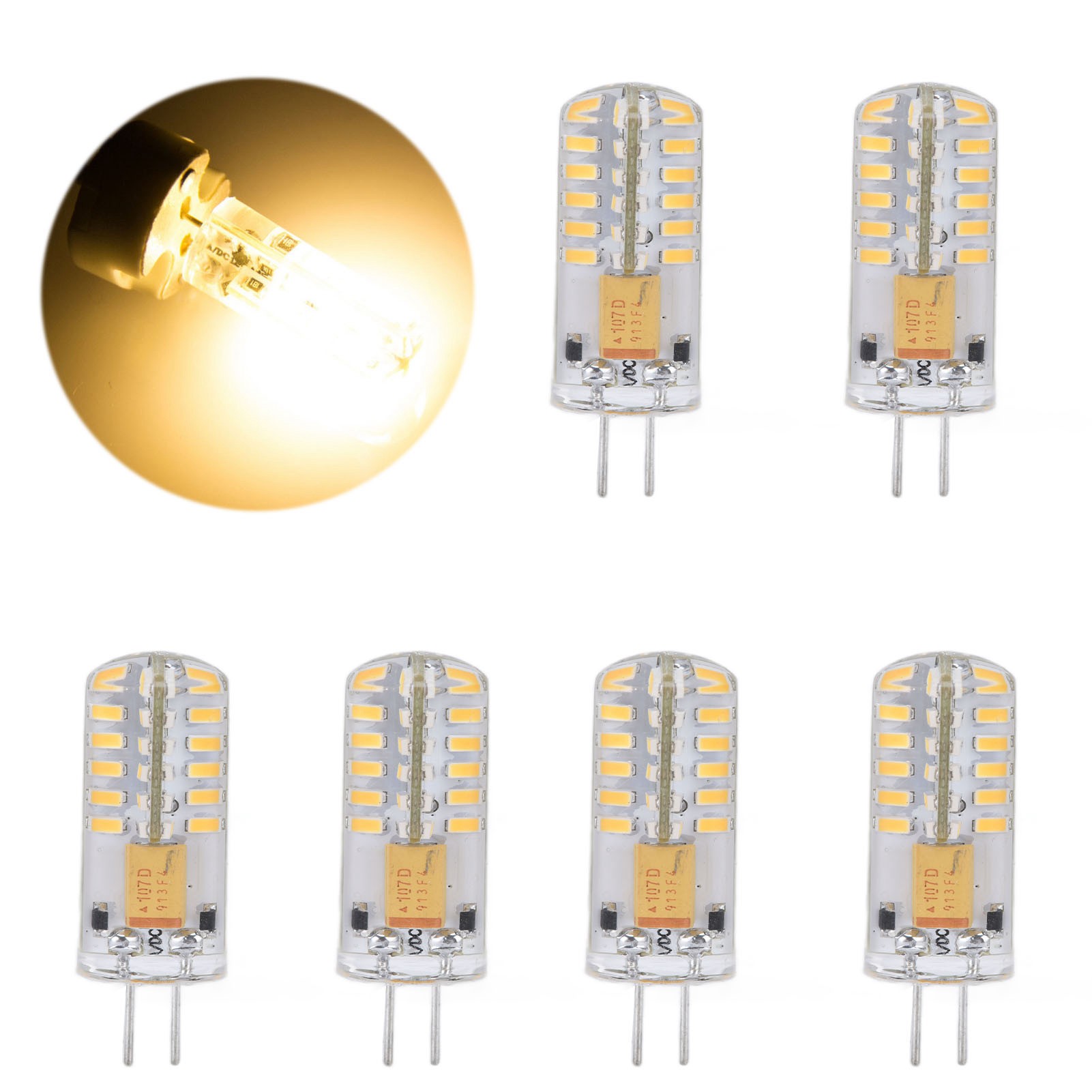 6 G4 Led-lampen, Jc-sockel-doppelstiftlampen, Ersatzlampen Für T3 3w Ac/dc 12v Halogenlampen, Warmweiß.