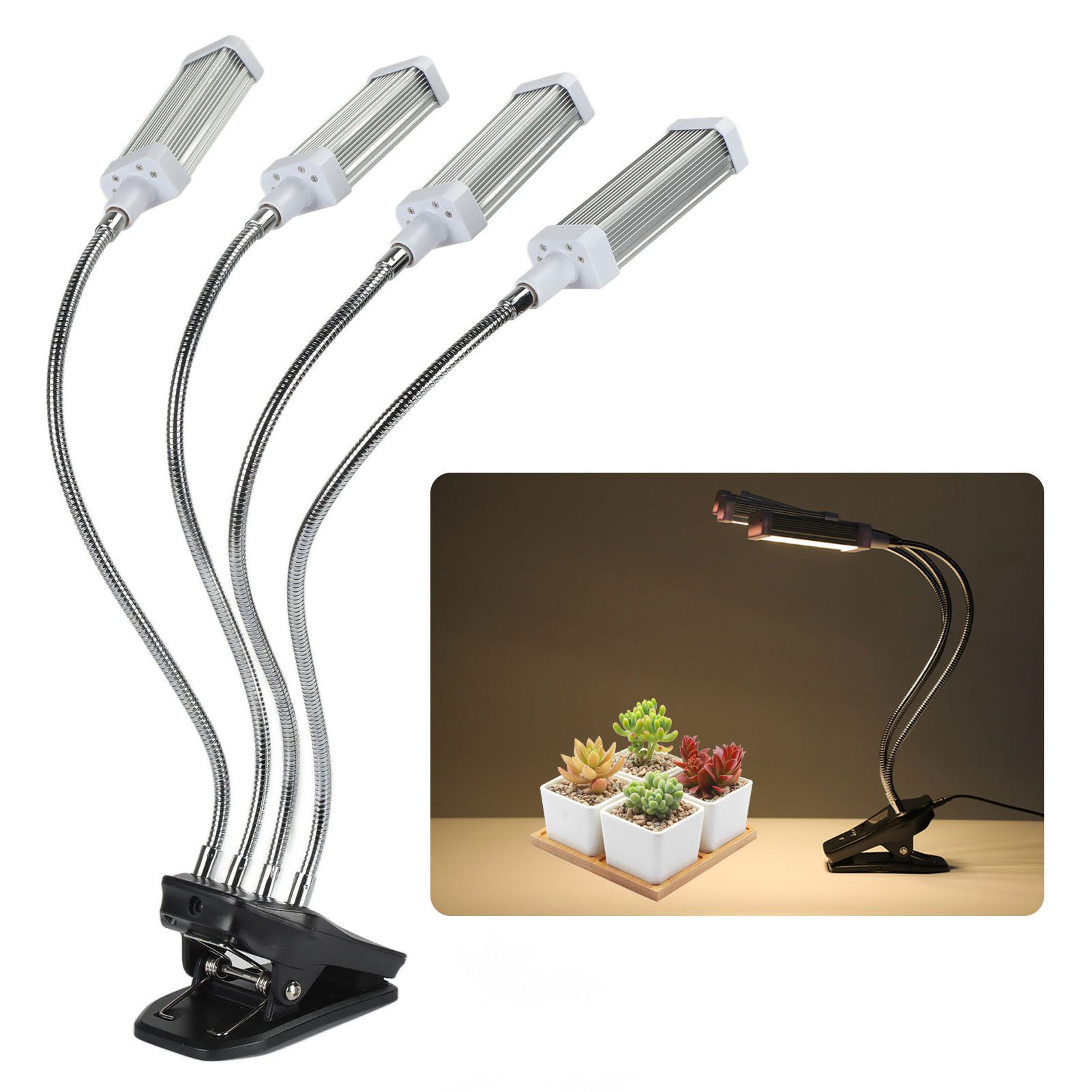 Pflanzenwachstumslampe Mit Lcd-bildschirm, 96 W, 4-köpfige Led-lampe, Mehrere Dimmmodi, Silberne Farbe, Amerikanischer Standard.