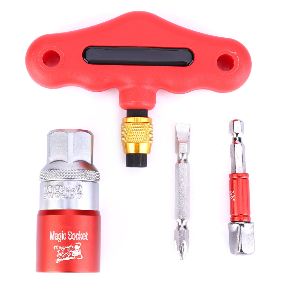 Set Mit 4 Universal-steckschlüsselverlängerungen (9-21 Mm) Und Roten Schraubendreherbits