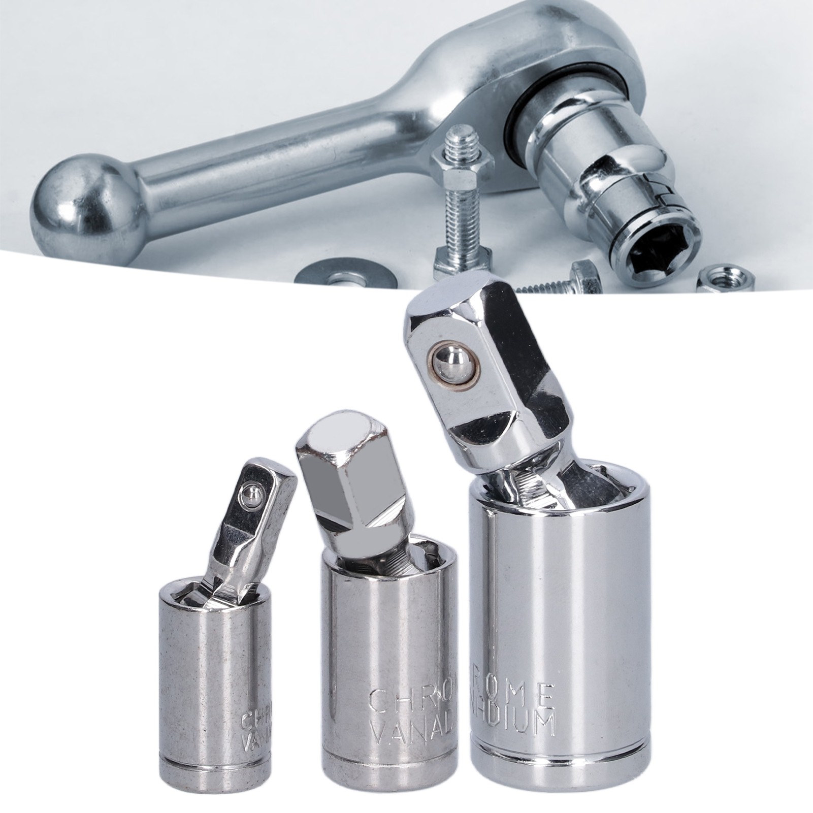 Universalgelenk-adapterset, Universalgelenk-hülsenadapter Aus Chrom-vanadium-stahl 1/2, 3/8, 1/4.