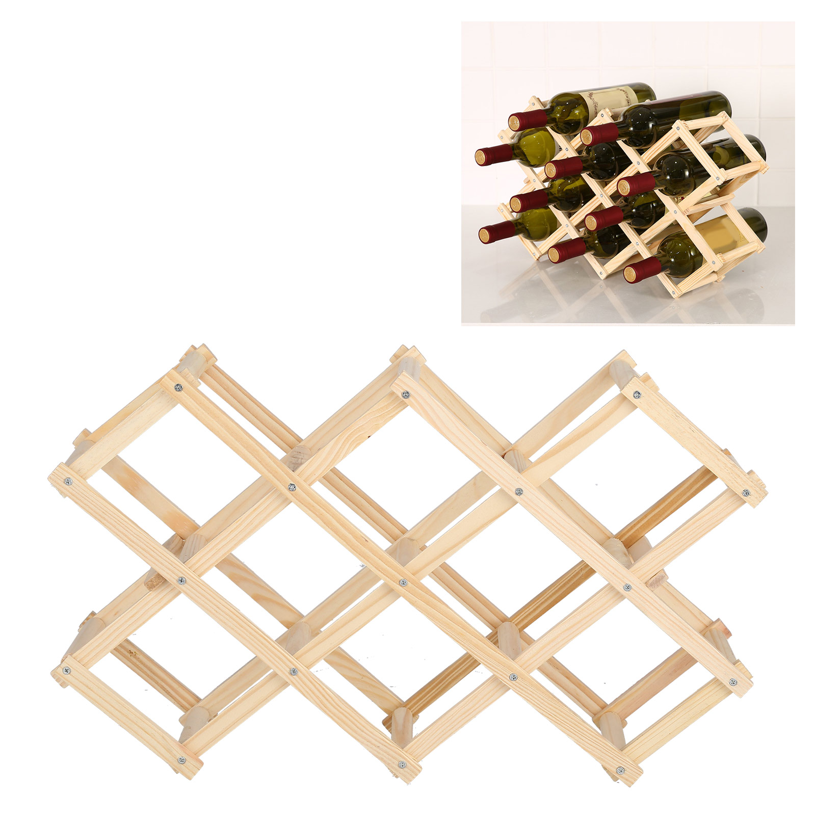 Zusammenklappbares Weinregal Aus Holz, Dekorativer Und Faltbarer Flaschenhalter Aus Holz, Set Für Mehrere Flaschen, Originalfarbe, 10 Flaschen.