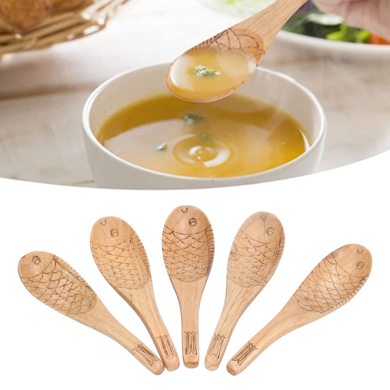 Fischförmiger, Geschnitzter Reislöffel, Suppenlöffel, Fischförmiger Suppenlöffel, Geschirr