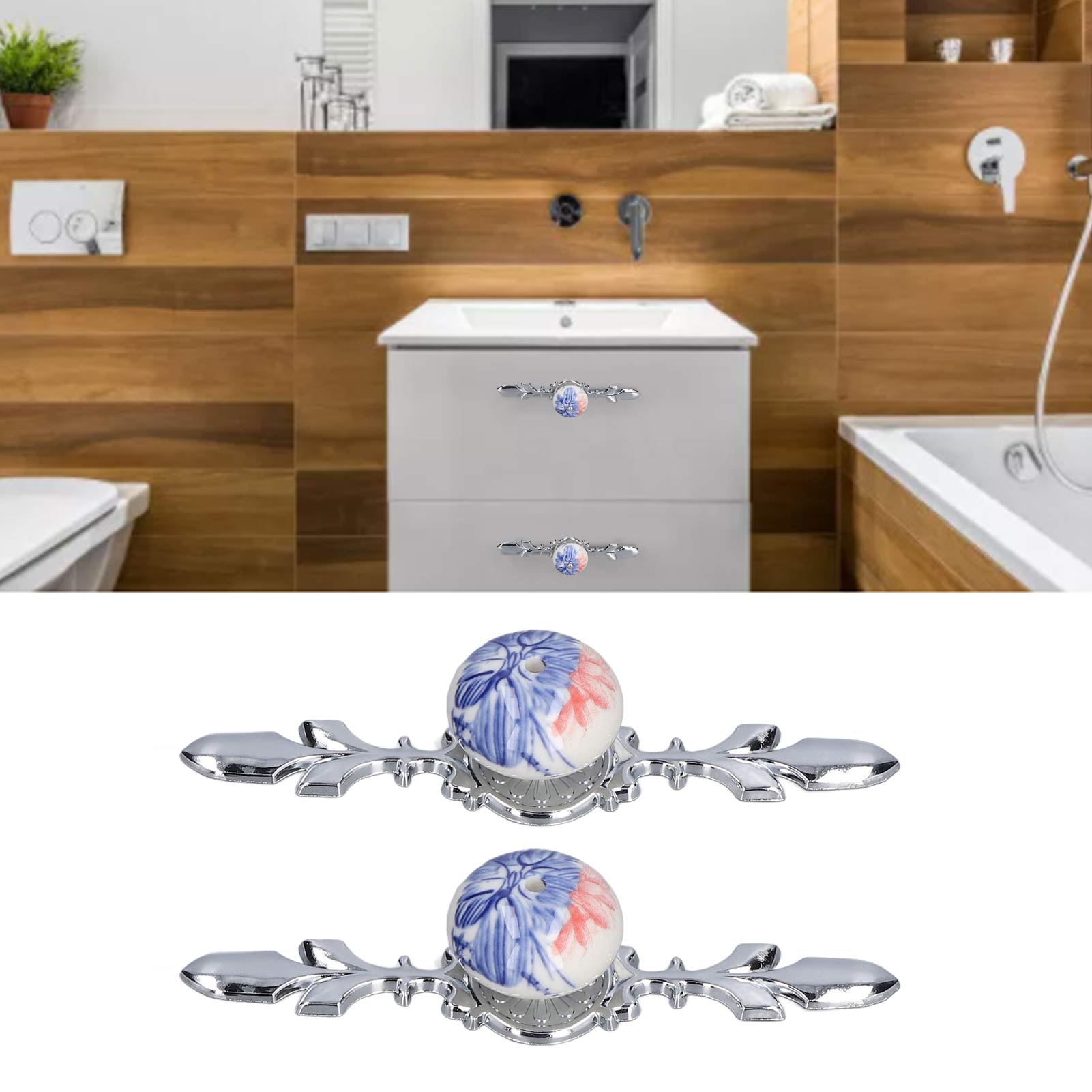 2 Sets Blau-weißer, Kürbisförmiger Porzellangriffe Für Schrank-, Kommoden- Und Kleiderschranktüren – Moderner Minimalistischer Landhausstil – 1060d – Große Ausführung