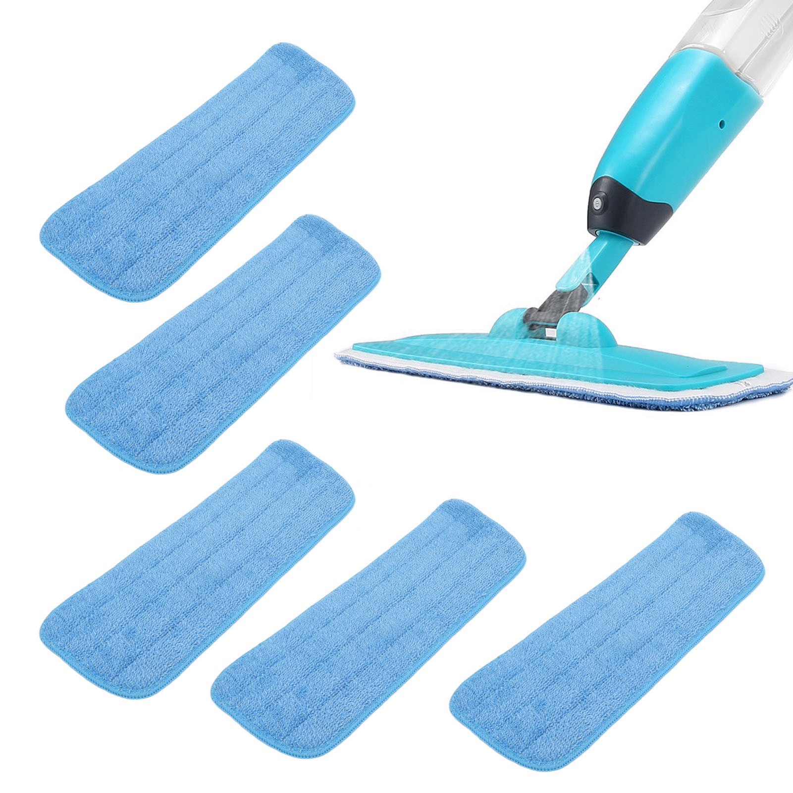 Packung Mit 5 Ersatz-mikrofasertüchern Für Flachmopp Mit Fransen (14 X 41 Cm - Blau)