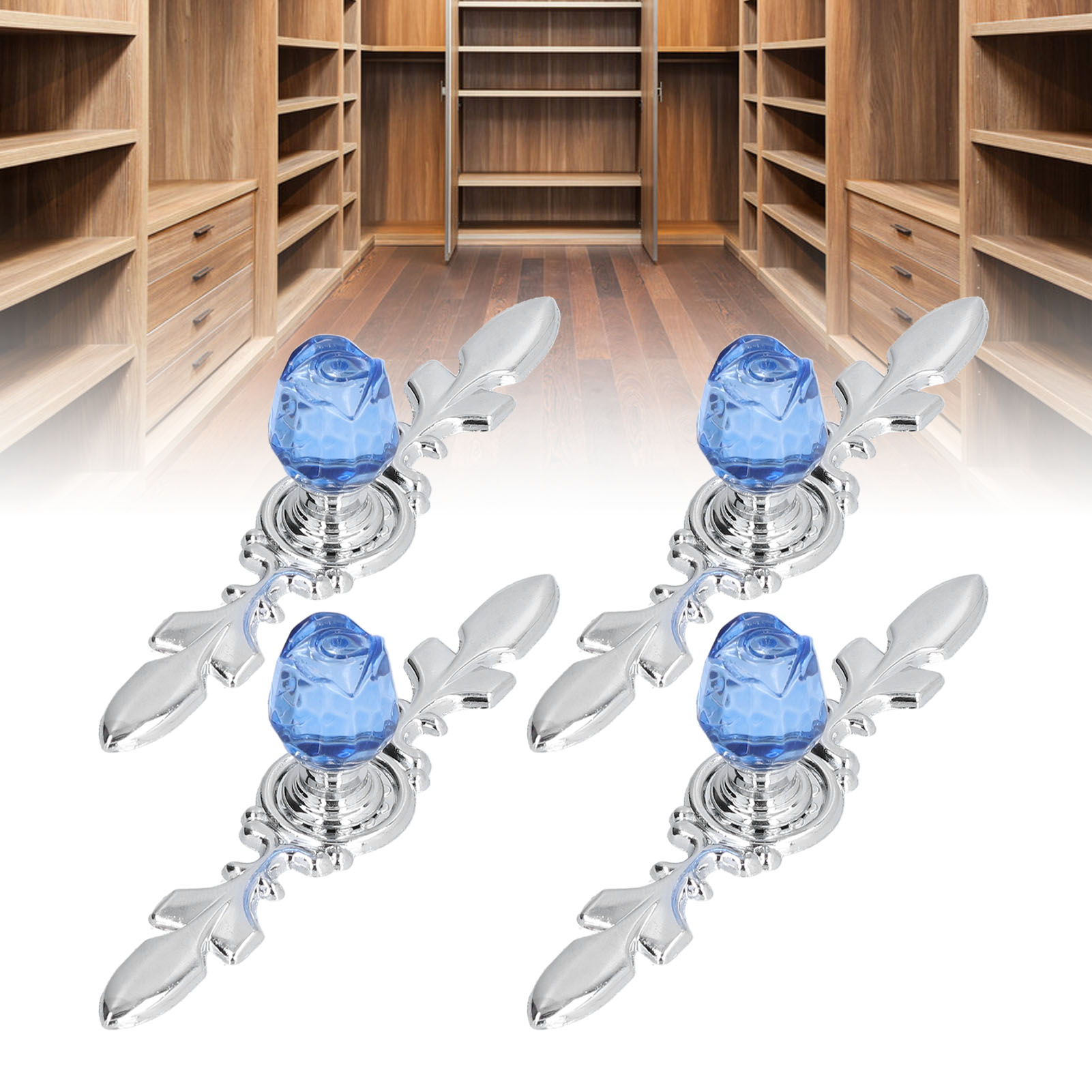 Kristallgriffsets Mit Folie Für Schubladen, Schränke Und Kommoden Moderner Europäischer Minimalismus Einlochgriff Mit Blauem Rosenmotiv.