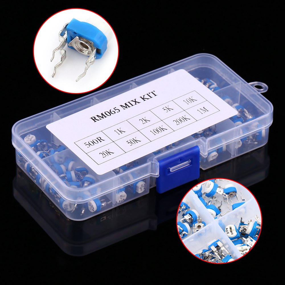 10 Verschiedene Blaue Und Weiße Rm065-einstellwiderstände, 100 Stück Pro Packung, 6 Mm