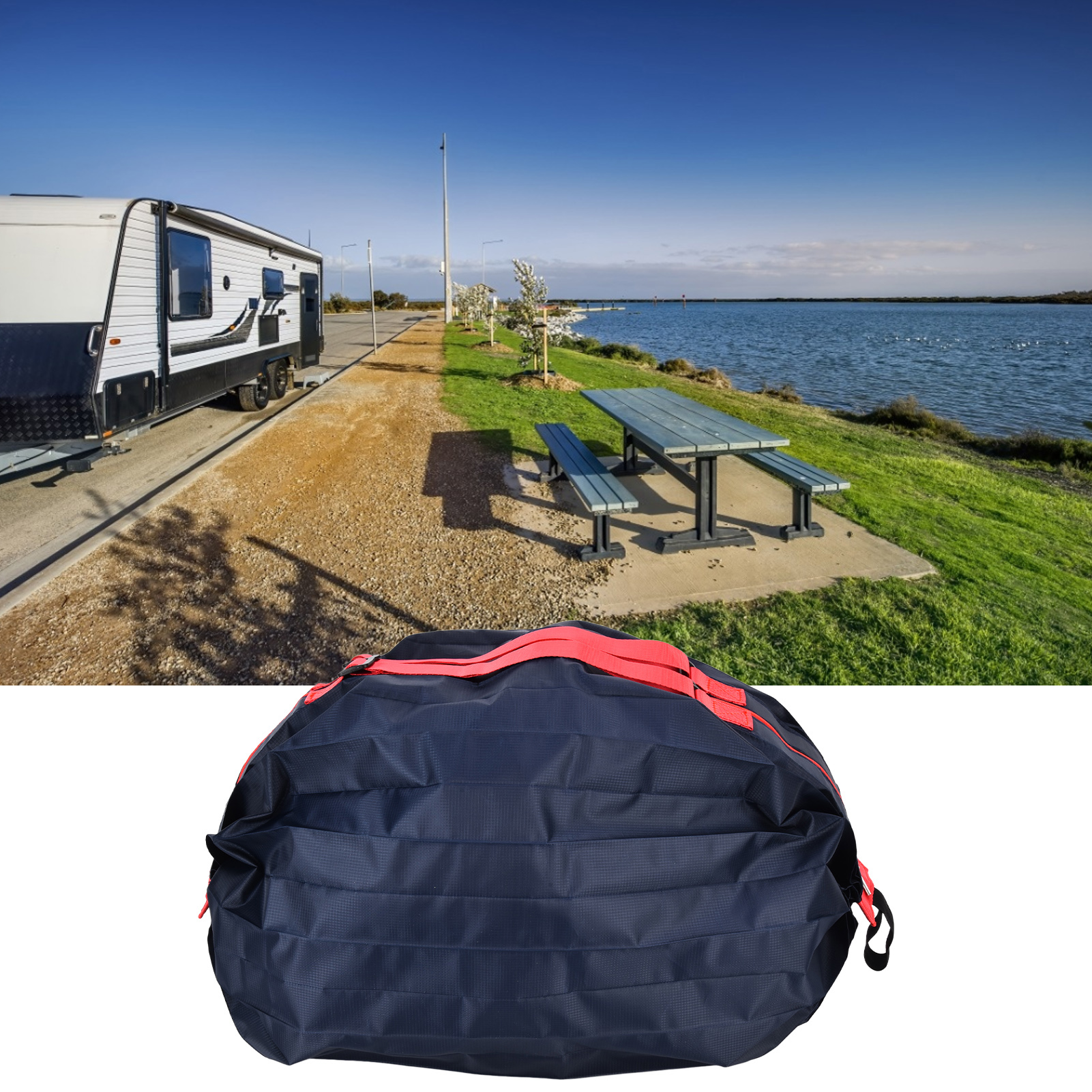 Große, Wasserdichte Reisetasche Aus Polyester Im Akkordeon-stil Mit Schultergurt, Hergestellt In Japan, Faltbar Und Tragbar, Marineblau.