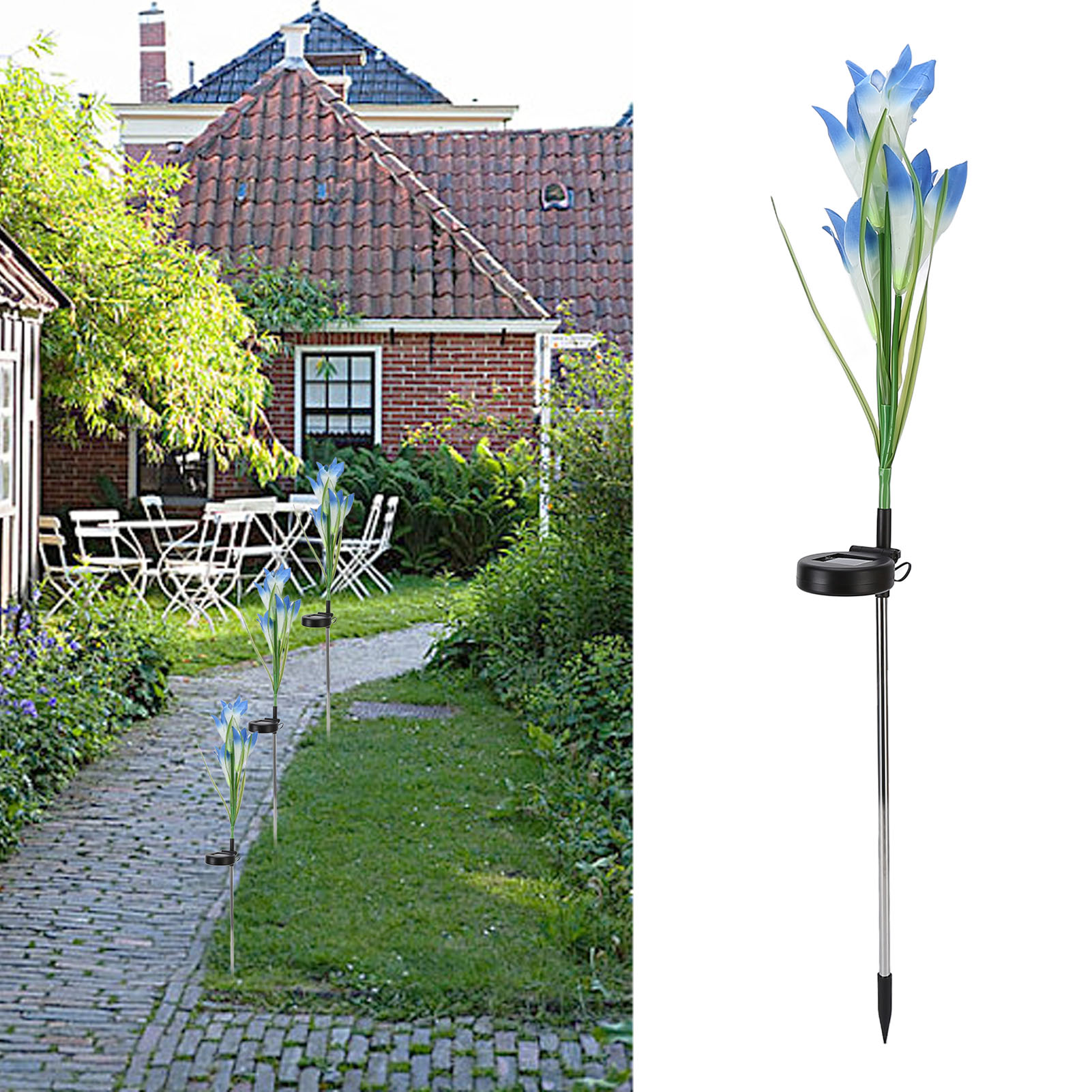 Solarbetriebene Led-stehleuchte In Form Einer Lilie Für Rasenflächen, Villen, Innenhöfe, Parks, Plätze, Gartendekorationen, Landschaftsbeleuchtung, Wegeleuchten (blau Und Weiß)