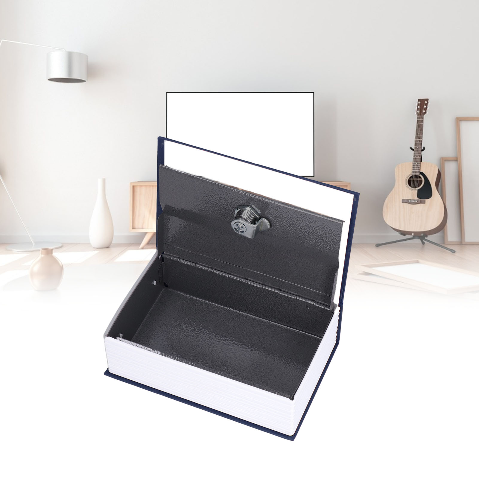 Klassischer Tresor Aus Stahl In Buchform, Hochwertiger Tresor Mit Geheimem Buchschloss, Verstecktem Schlüsselkombinationskasten, Blauer Stahlnachbildung Eines Buches.